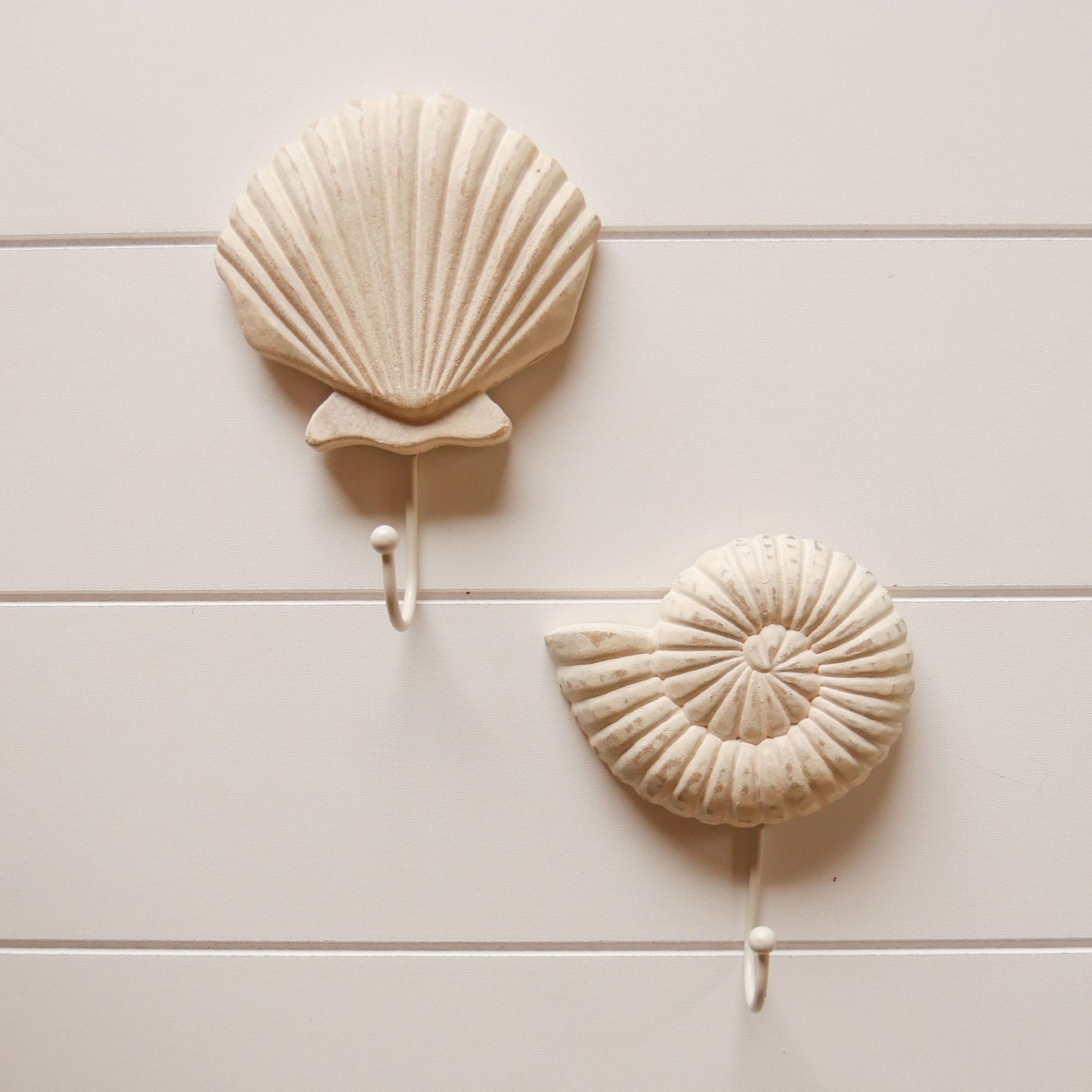 Pair of Ivory Shell Wall Hooks VIntage Nautical Wall Decor Vintage Coastal Wall Decor, Beach House Wall Decor Coastal Bathroom Decor Nautical Bathroom Decor