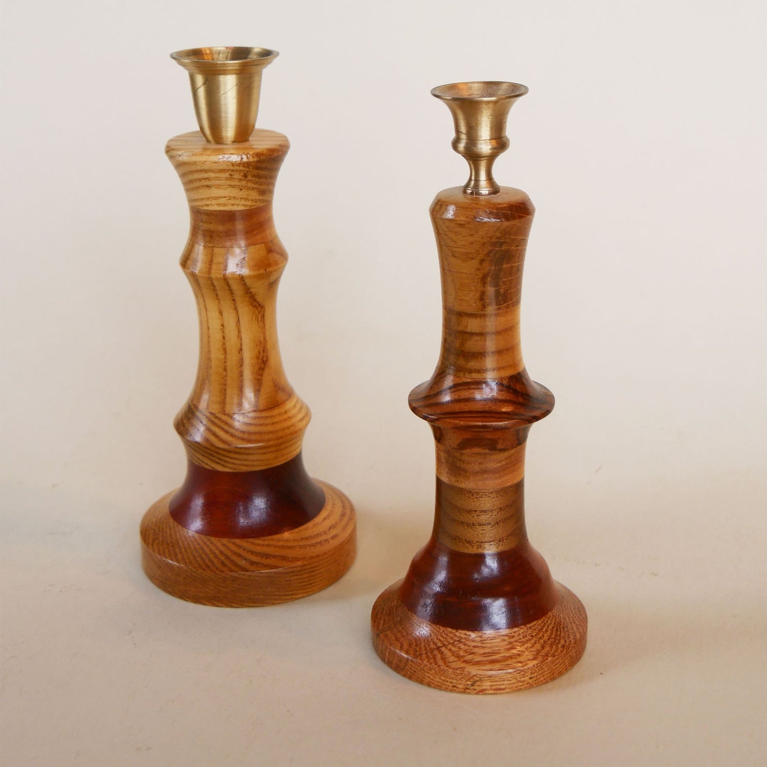 Pair of Two-Tone Wooden Tapered Candlestick Holders, MCM Wood Candle Holders, Vinitage Wood Tapered Candlestick Holders