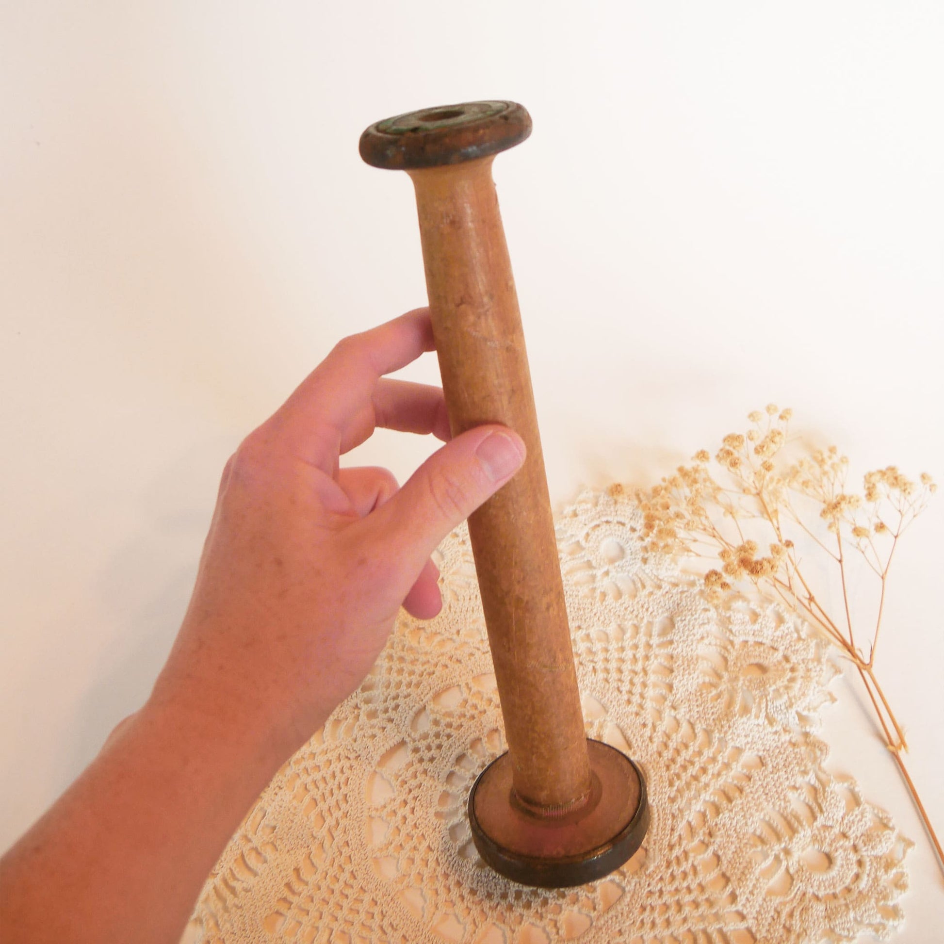 Primitive 10in Wooden Thread Bobbin, Primitive Home Decor, Vintage Farmhouse Decor, Vintage Thread Bobbin Spools, Primitive Thread Spools