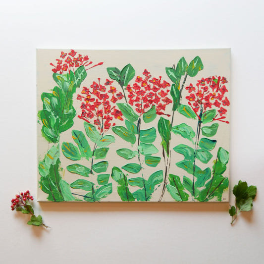 Red Geranium Textured Acrylic Painting on Wrapped Canvas Red Floral  Painting Tropical Acrylic Painting on Canvas 