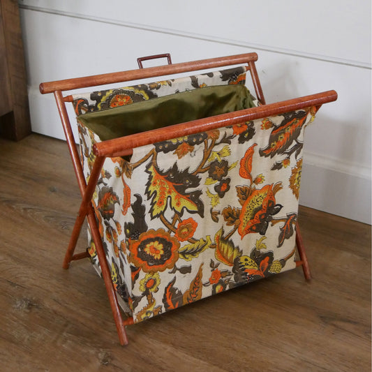 Retro Canvas Sewing Caddy, Vintage Sewing Caddy, Vintage Magazine Rack, Vintage Floral Sewing Caddy, Vintage Retro Decor, Vintage 70s Decor, Vintage Wood Sewing Caddy