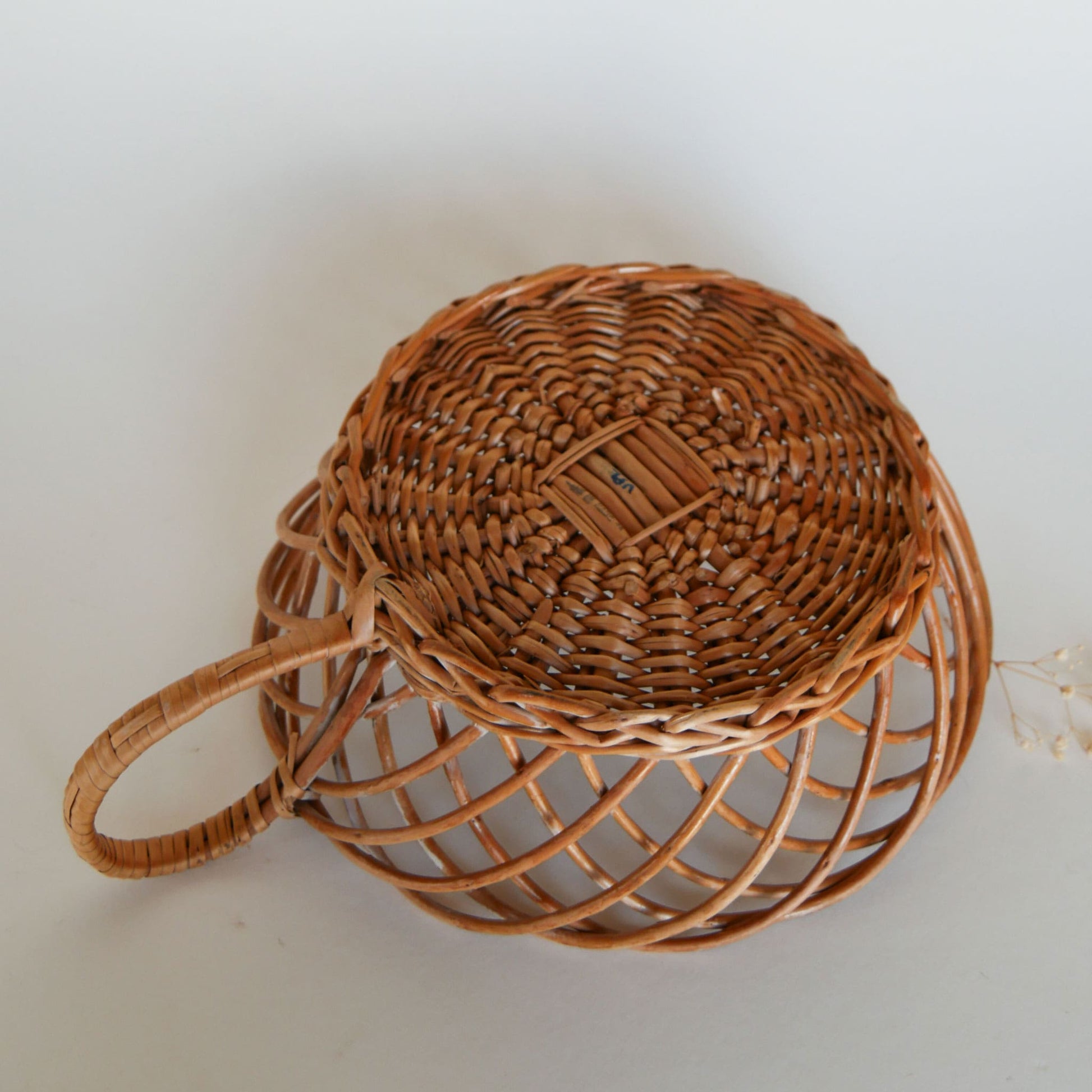 Vintage Rattan Wicker Basket with Loop Handle Vintage Farmhouse Basket