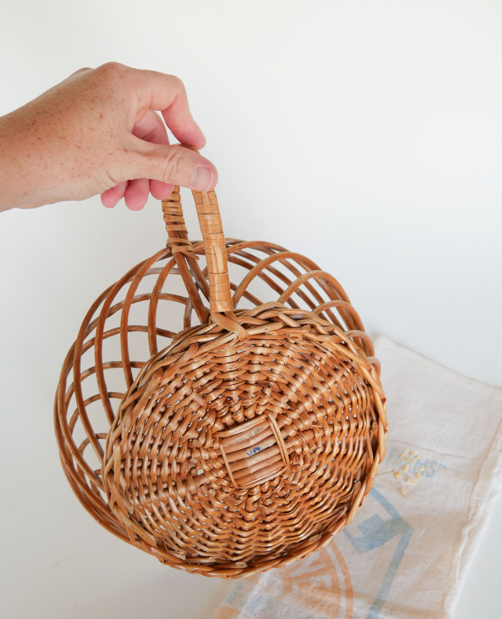 Vintage Rattan Wicker Basket with Loop Handle Vintage Farmhouse Basket