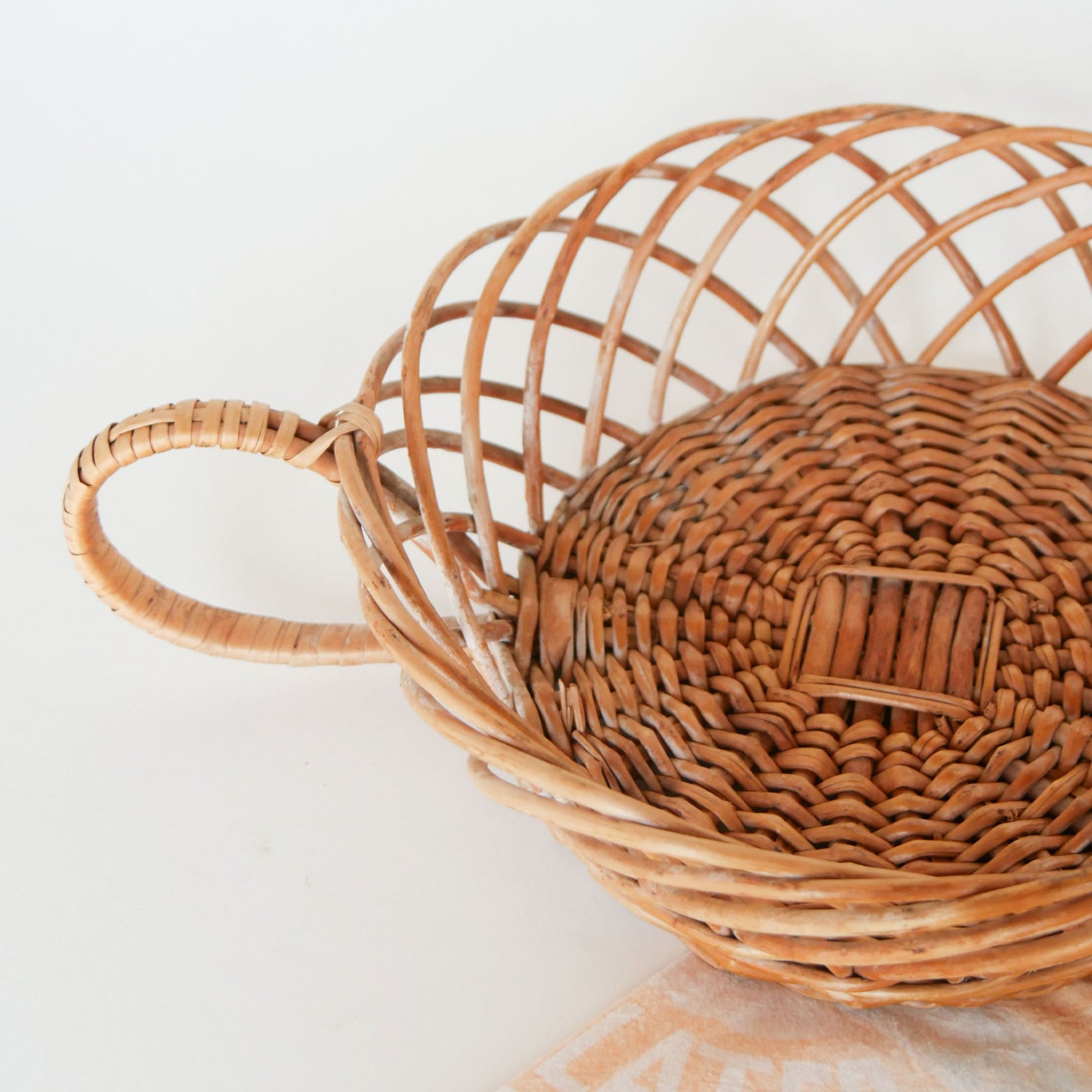 Vintage Rattan Wicker Basket with Loop Handle Vintage Farmhouse Basket