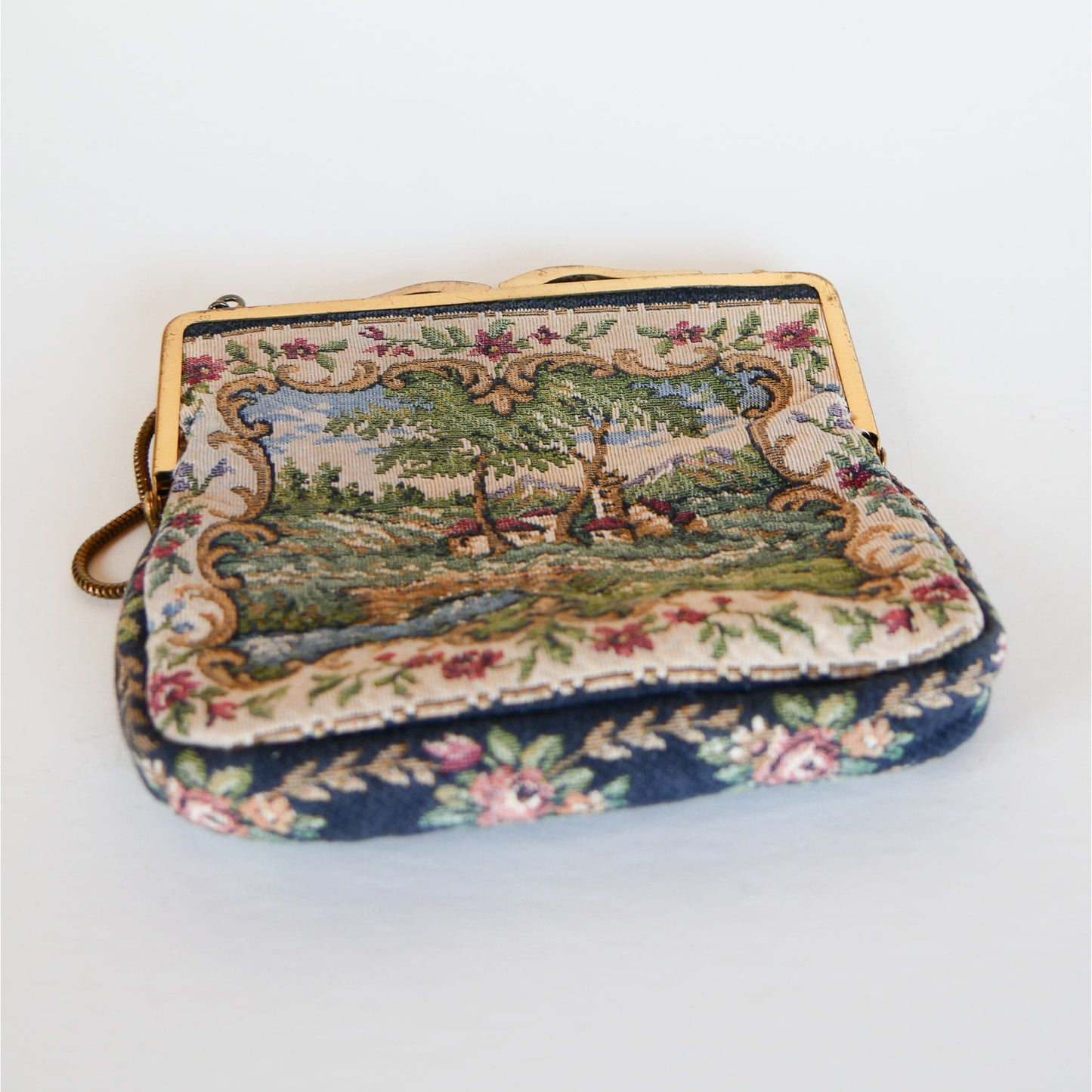 Scenic Cottage House and Bridge Tapestry Purse Handbag, Vintage Handbag, Vintage Tapestry Handbag, Tapestry Clutch, Vintage Decor, Vintage Home Decor