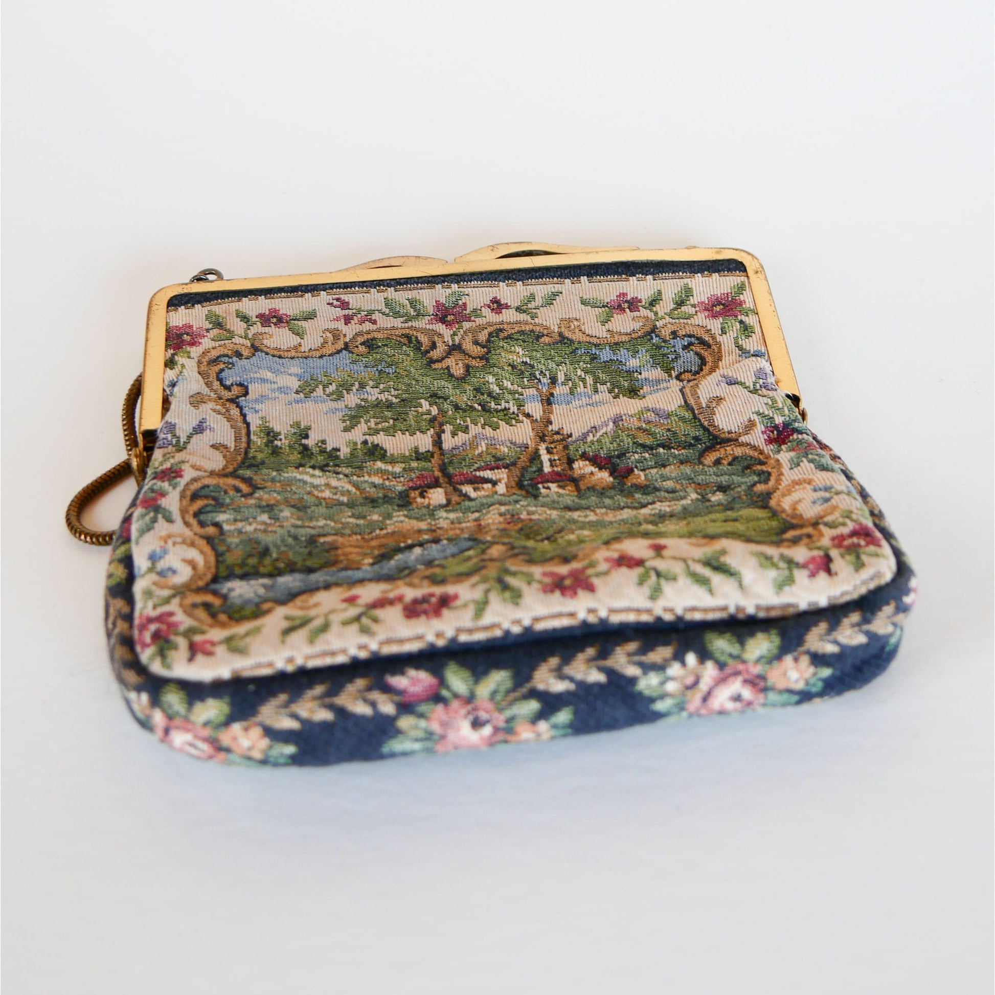 Scenic Cottage House and Bridge Tapestry Purse Handbag, Vintage Handbag, Vintage Tapestry Handbag, Tapestry Clutch, Vintage Decor, Vintage Home Decor