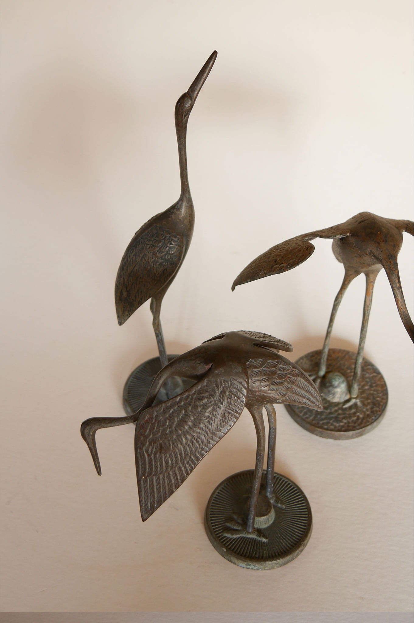 Set of Metal Cranes, Vintage Metal Cranes, Vintage Metal Cranes, Vintage Metal Storks, Vintage Metal Bird Collection, Vintage Birds