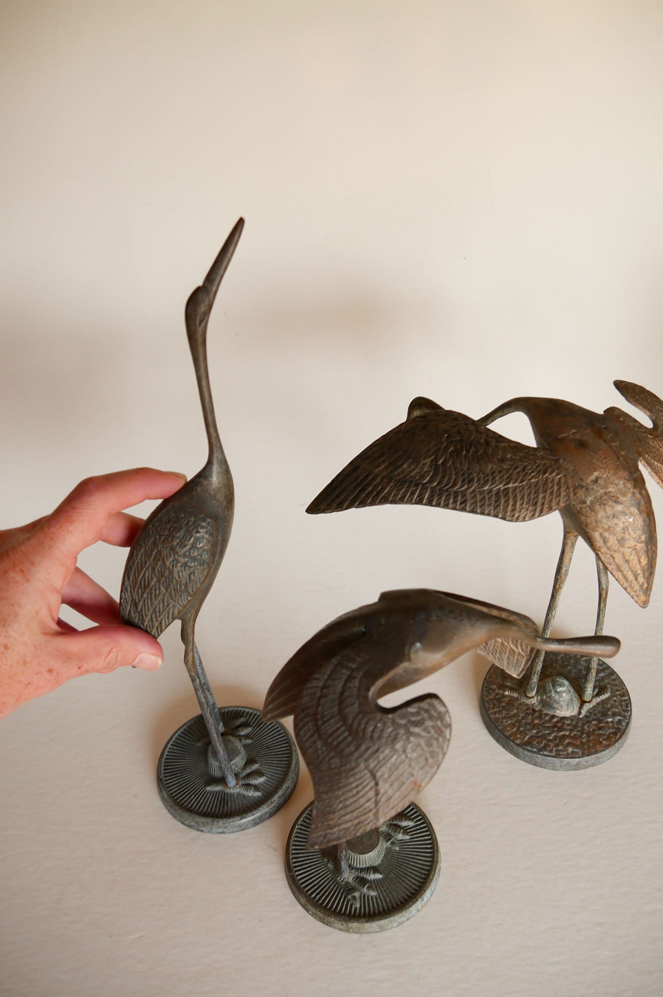 Set of Metal Cranes, Vintage Metal Herons, Vintage Metal Cranes, Vintage Metal Storks, Vintage Metal Bird Collection, Vintage Birds
