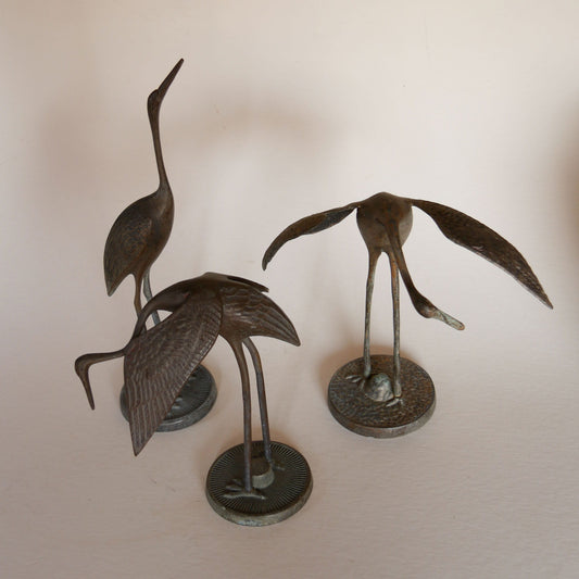 Set of Metal Cranes, Vintage Metal Cranes, Vintage Metal Storks, Vintage Metal Bird Collection, Vintage Birds