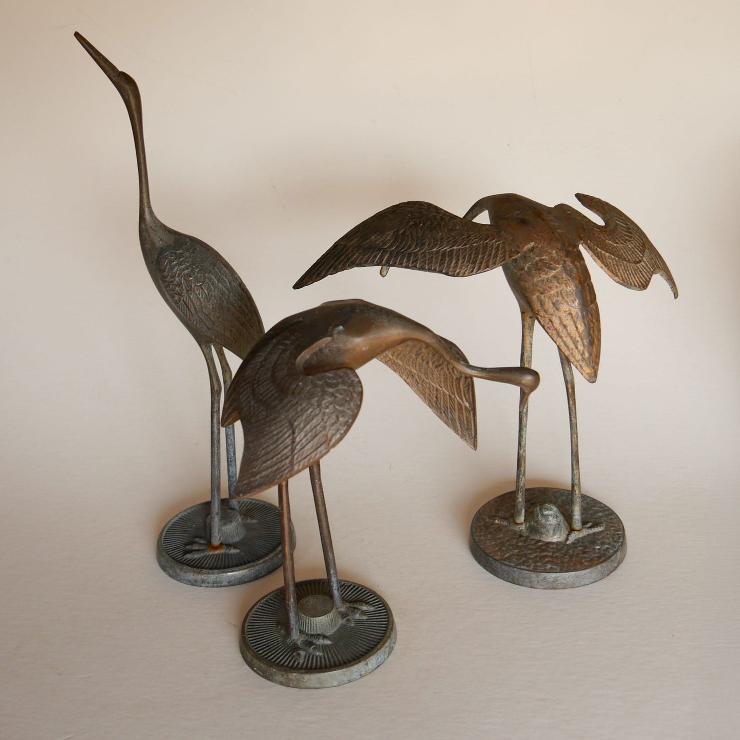 Set of Metal Cranes, Vintage Metal Cranes, Vintage Metal Cranes, Vintage Metal Storks, Vintage Metal Bird Collection, Vintage Birds