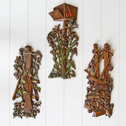 Set of Three Vintage 1972 Burwood Folk Farmhouse Wall Plaques, Vintage Folk Wall Decor, Vintage Burwood Wall Decor, Vintage Home Decor, Vintage Cottage Decor