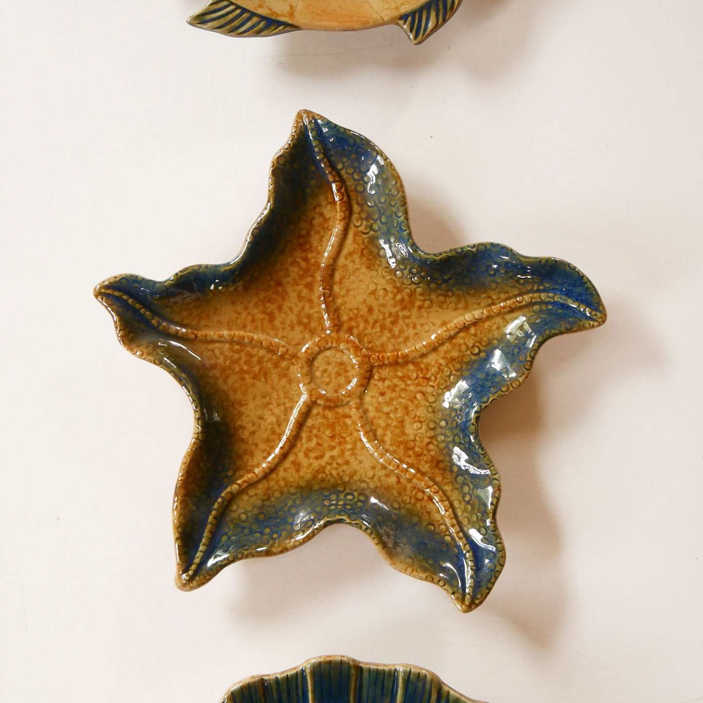Set of 3 Vintage Coastal Ceramic Wall Plaques – Fish, Starfish & Seashell, Earthy Nautical Decor, Earthy Coastal Decor, Vintage Ceramic Fish Decor, Vintage Fish Plate, Vintage Fish and Shell Plates, Vintage Coastal Plate Wall, Vintage Nautical Plate Wall