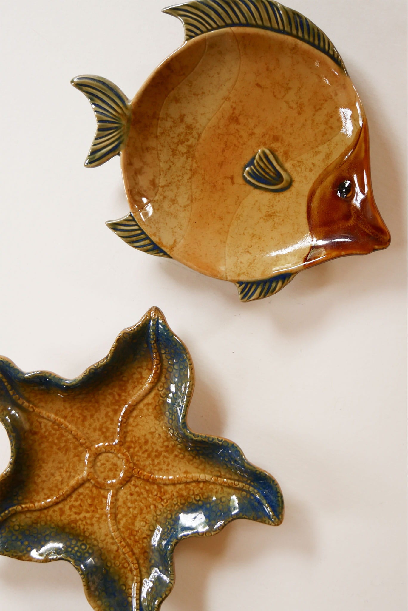 Set of 3 Vintage Coastal Ceramic Wall Plaques – Fish, Starfish & Seashell, Earthy Nautical Decor, Earthy Coastal Decor, Vintage Ceramic Fish Decor, Vintage Fish Plate, Vintage Fish and Shell Plates, Vintage Coastal Plate Wall, Vintage Nautical Plate Wall