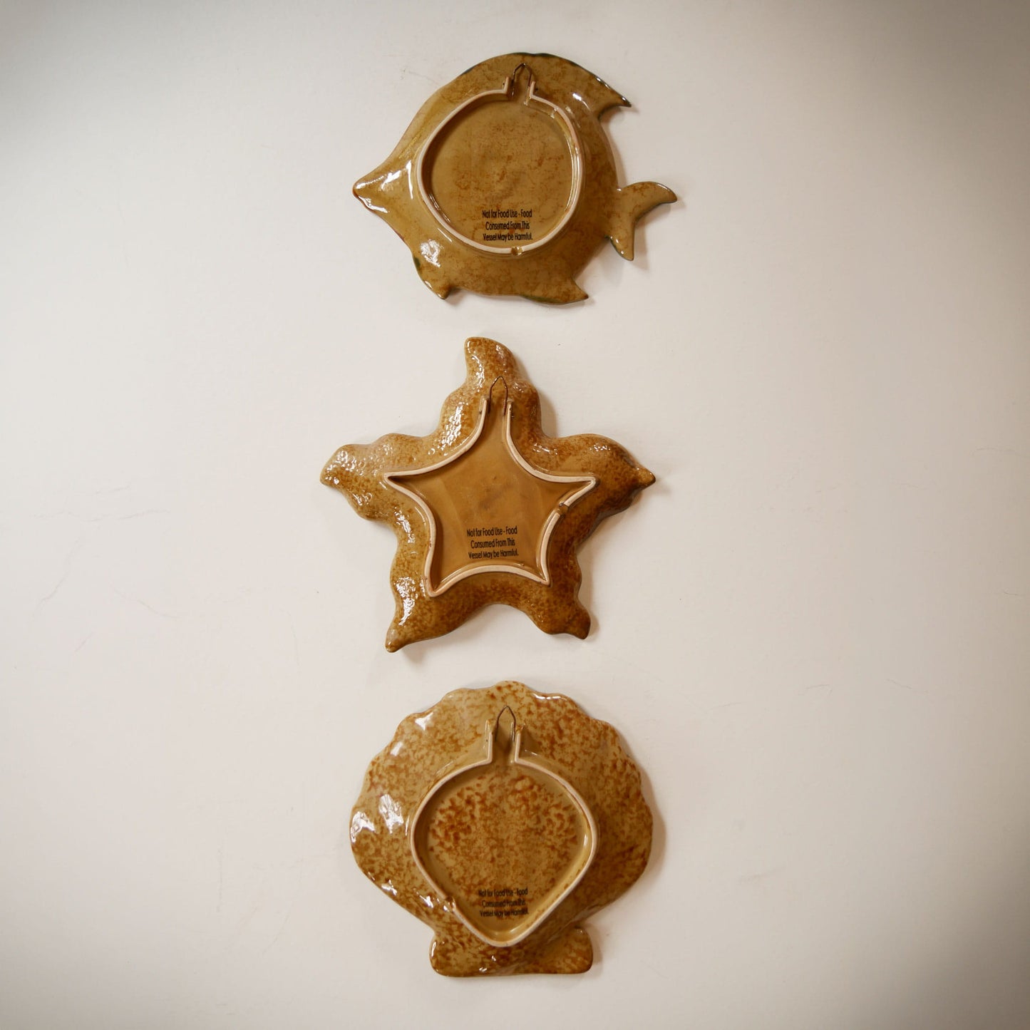 Set of 3 Vintage Coastal Ceramic Wall Plaques – Fish, Starfish & Seashell, Earthy Nautical Decor, Earthy Coastal Decor, Vintage Ceramic Fish Decor, Vintage Fish Plate, Vintage Fish and Shell Plates, Vintage Coastal Plate Wall, Vintage Nautical Plate Wall
