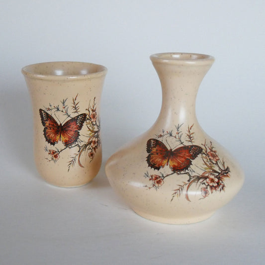 Set of Vintage Treasure Craft Ceramic Vases with a Butterfly and Floral Design, Vintage Butterfly Vase, Vintage Treasure Craft Butterfly Vase, VIntage Home Decor, Vintage Cottage Decor
