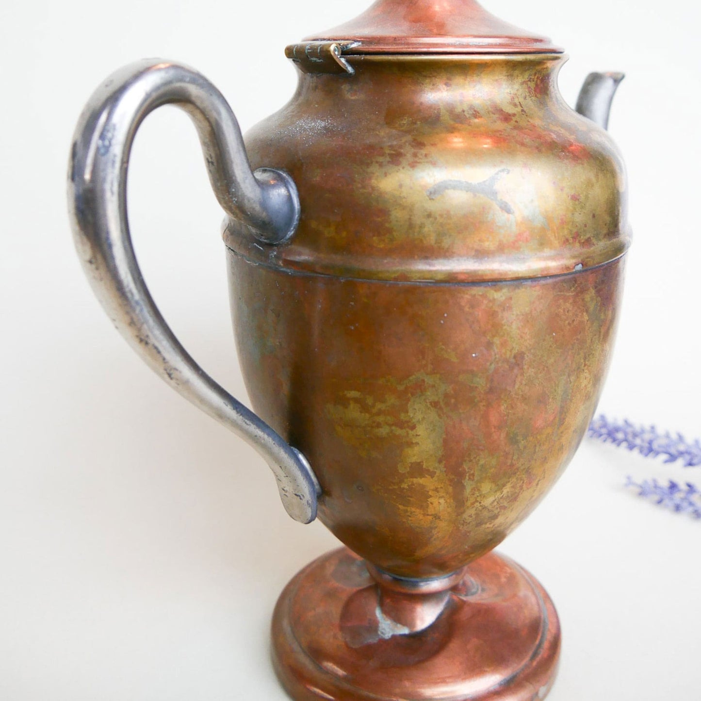 Vintage Silver Plated Copper Teapot 10in, English Vintage Teapot, Vintage Copper Teapot, Antique Copper Teapot Vintage Home Decor 4