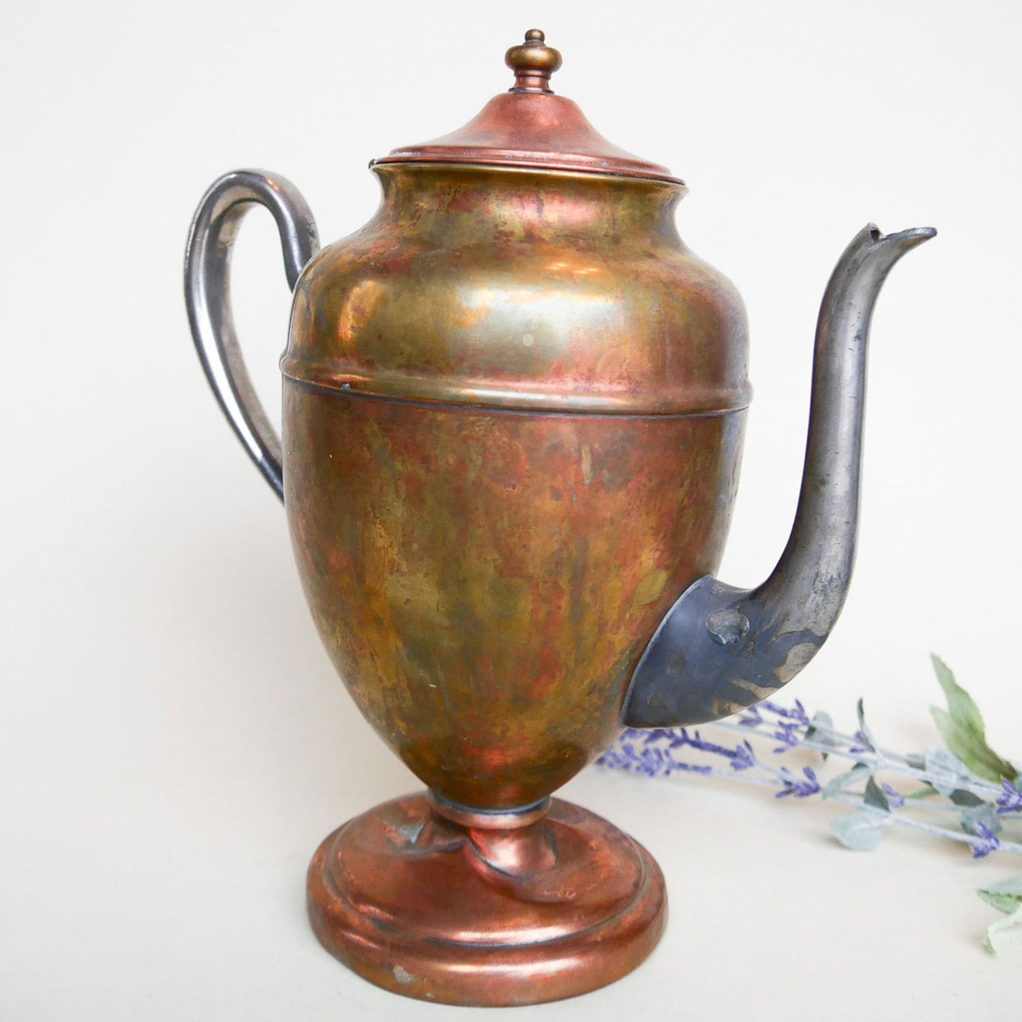 Vintage Silver Plated Copper Teapot 10in, English Vintage Teapot, Vintage Copper Teapot, Antique Copper Teapot Vintage Home Decor 6