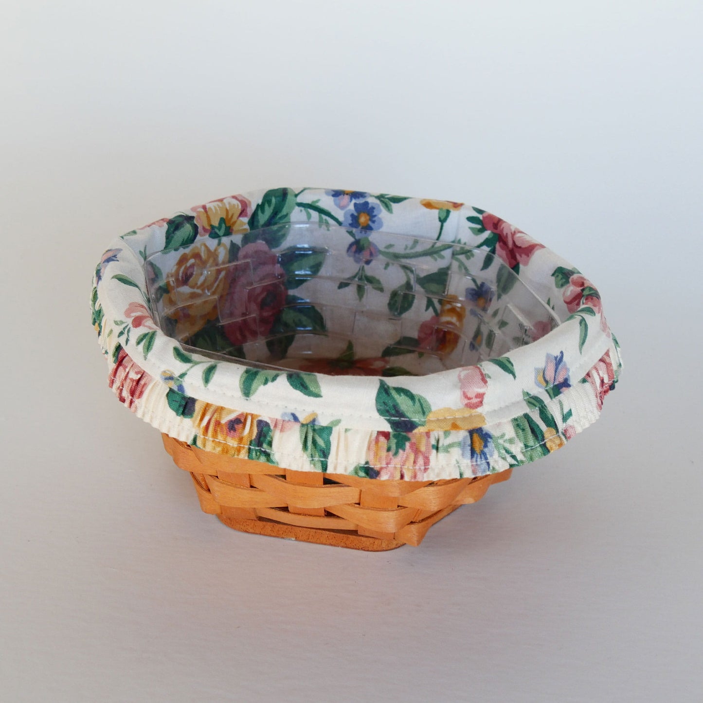 Longaberger Floral Lined Hexagon Basket, Vintage Longaberger Floral Lined Basket, Vintage Longaberger Hexagon Basket, Vintage Longaberger Fabric Lined Basket