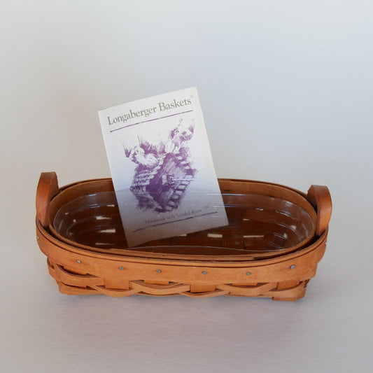 Longaberger Mini Oval Basket with Handles, Vintage Wicker Basket Tray, Vintage Wicker Longaberger, Vintage Longaberger Basket tray, Vintage Wicker, Vintage Home Decor
