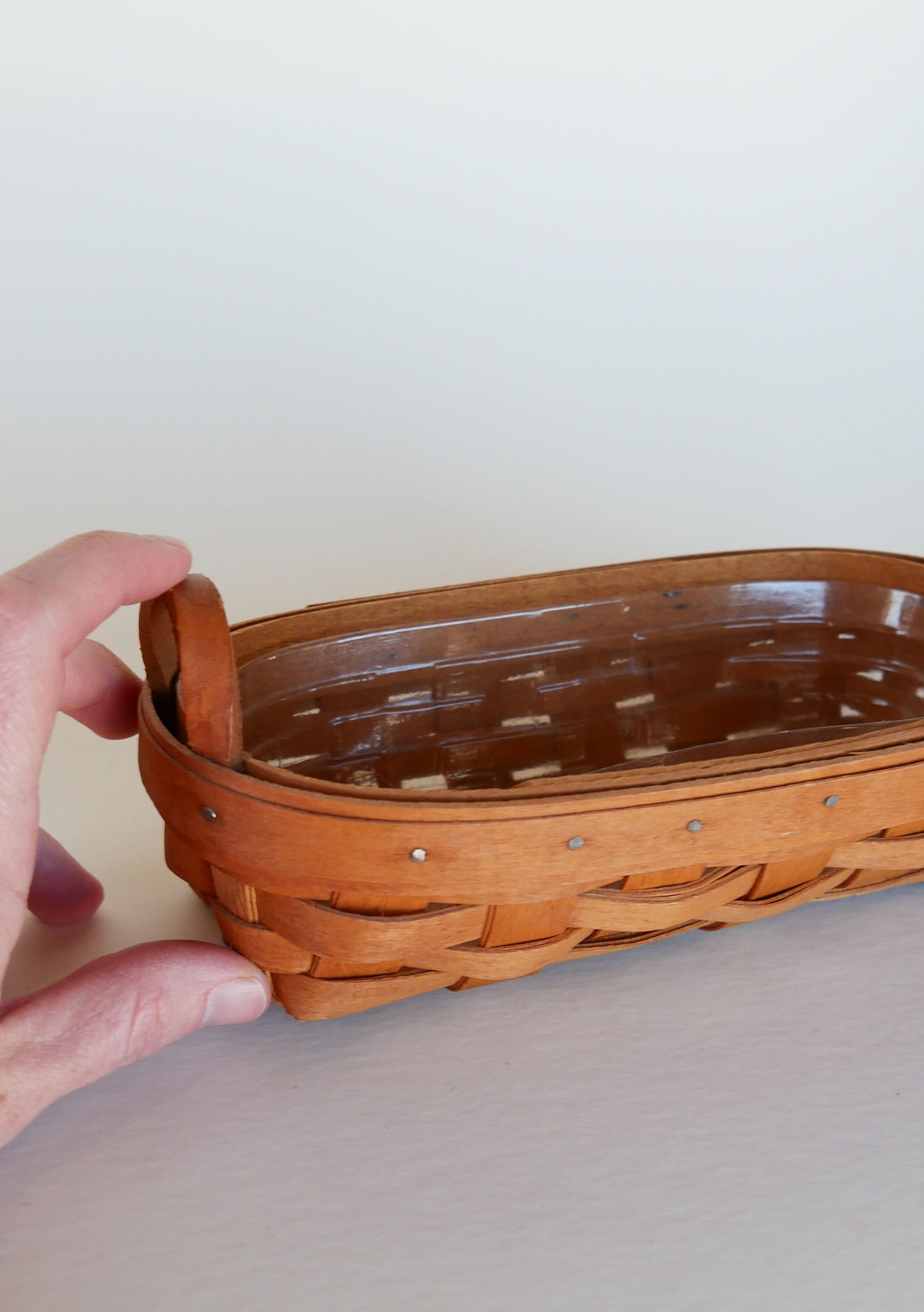 Longaberger Mini Oval Basket with Handles, Vintage Wicker Basket Tray, Vintage Wicker Longaberger, Vintage Longaberger Basket tray, Vintage Wicker, Vintage Home Decor