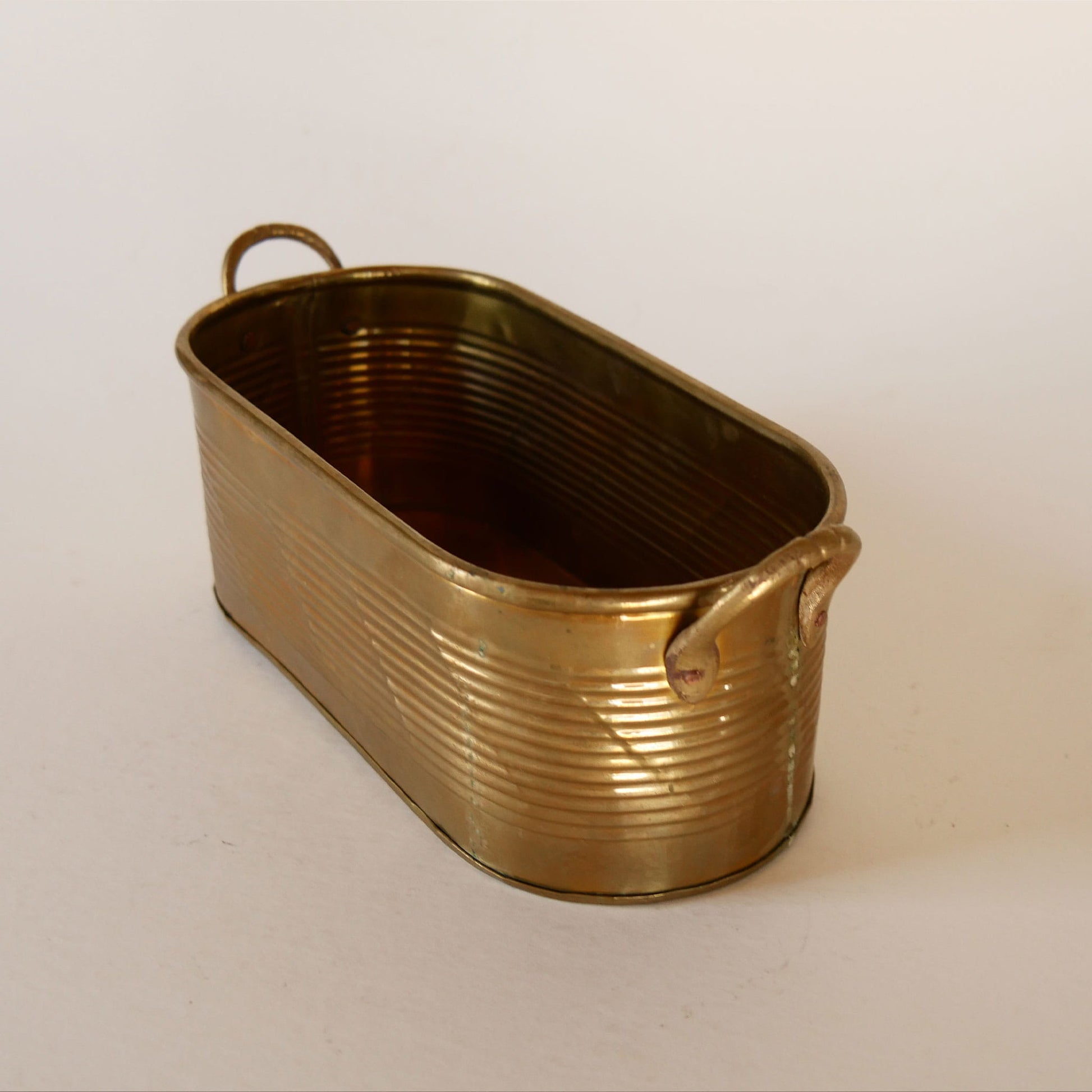 Small Vintage Brass Oval Planter, Mini Brass Planter, Vintage Brass Planter, Vintage Oval Brass Handle Planter, VIntage Brass
