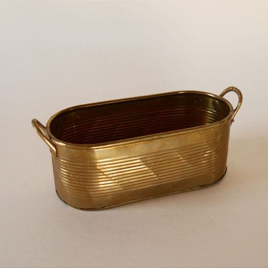 Small Vintage Brass Oval Planter, Mini Brass Planter, Vintage Brass Planter, Vintage Oval Brass Handle Planter, VIntage Brass