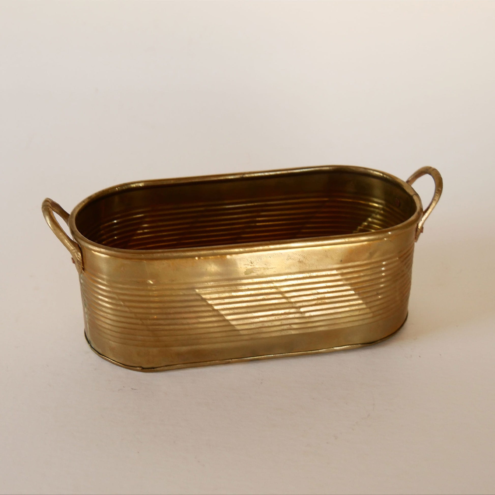 Small Vintage Brass Oval Planter, Mini Brass Planter, Vintage Brass Planter, Vintage Oval Brass Handle Planter, VIntage Brass