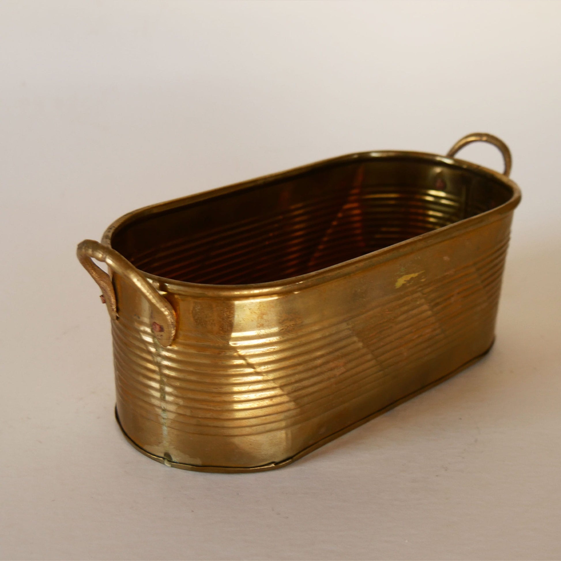 Small Vintage Brass Oval Planter, Mini Brass Planter, Vintage Brass Planter, Vintage Oval Brass Handle Planter, VIntage Brass