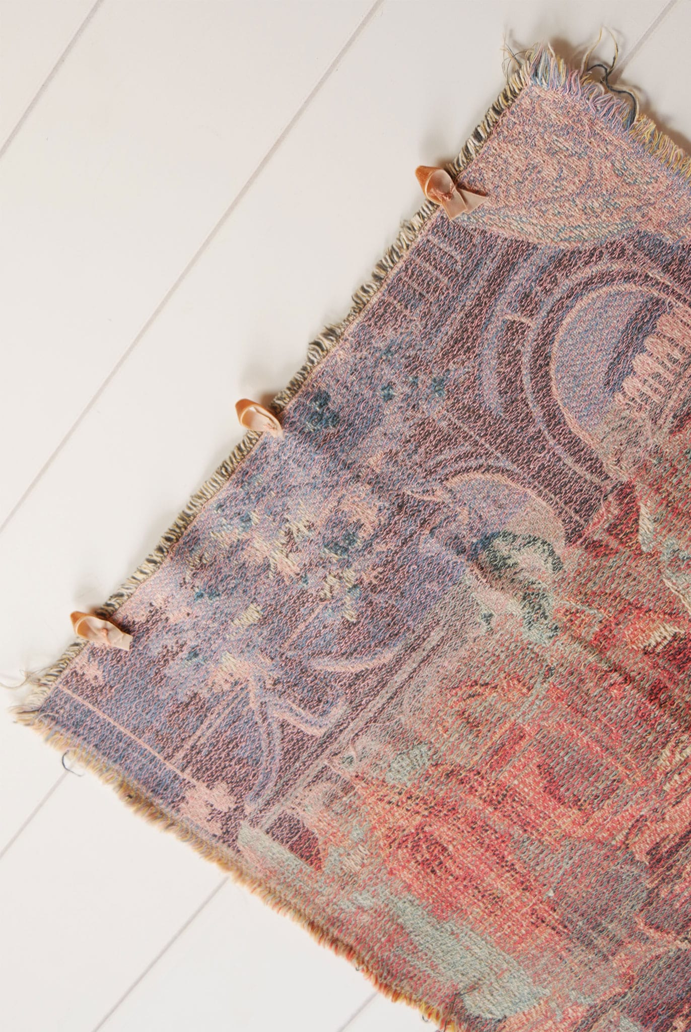 18in Victorian Tapestry Wall Hanging with Ribbon Hooks, Vintage Wall Tapestry Small Wall Tapestry Spanish Wall Tapestry