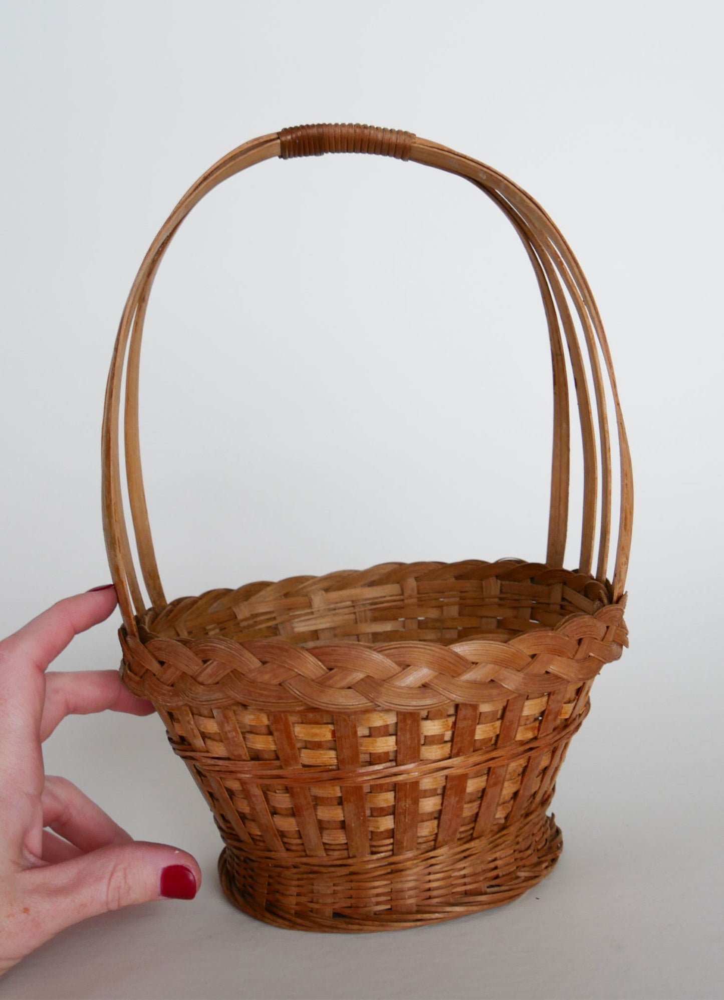 Small Vintage Braided Wicker Handled Basket, Vintage Braided Basket, Vintage Basket Decor, Vintage Home Decor