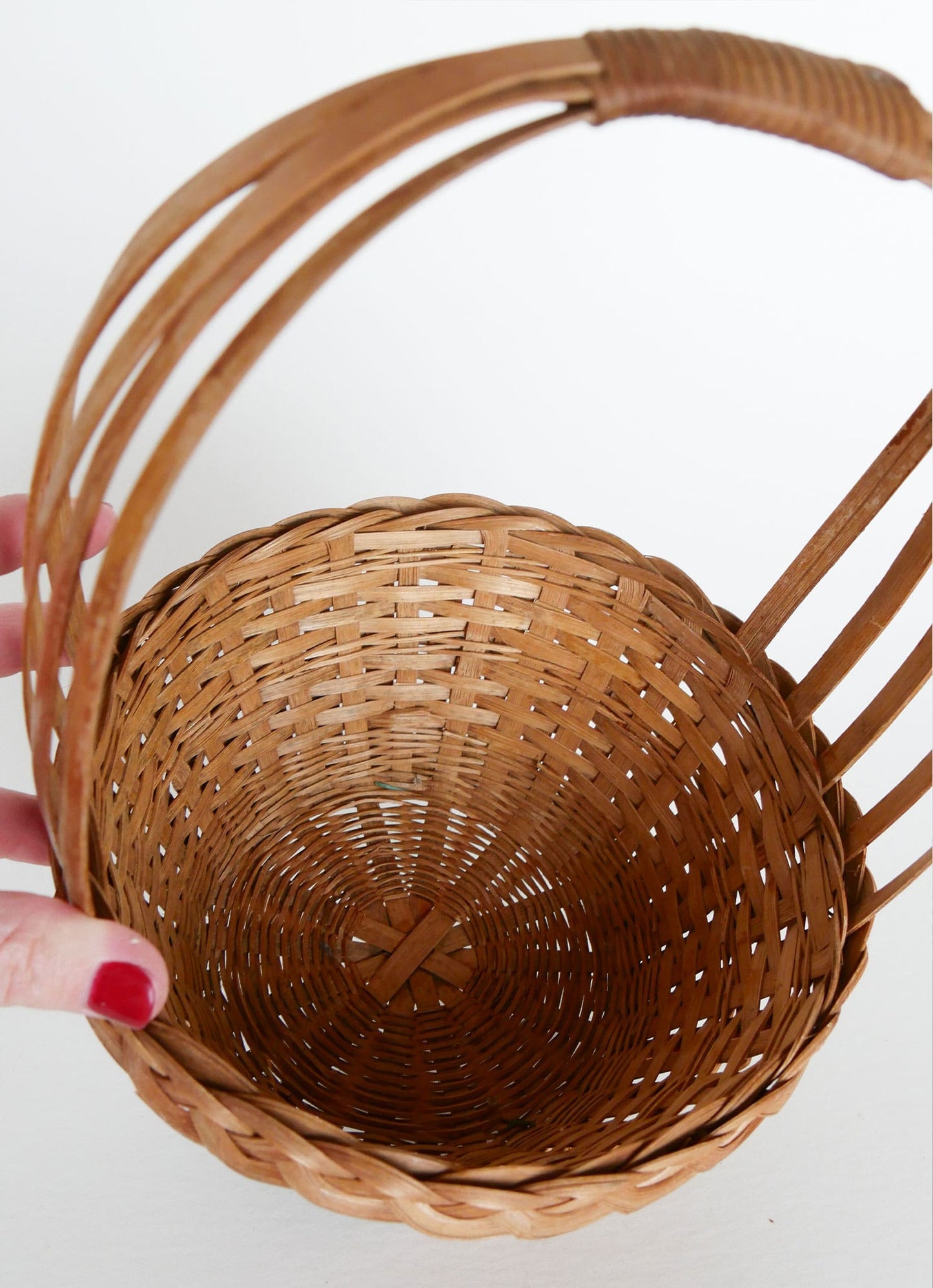 Small Vintage Braided Wicker Handled Basket, Vintage Braided Basket, Vintage Basket Decor, Vintage Home Decor