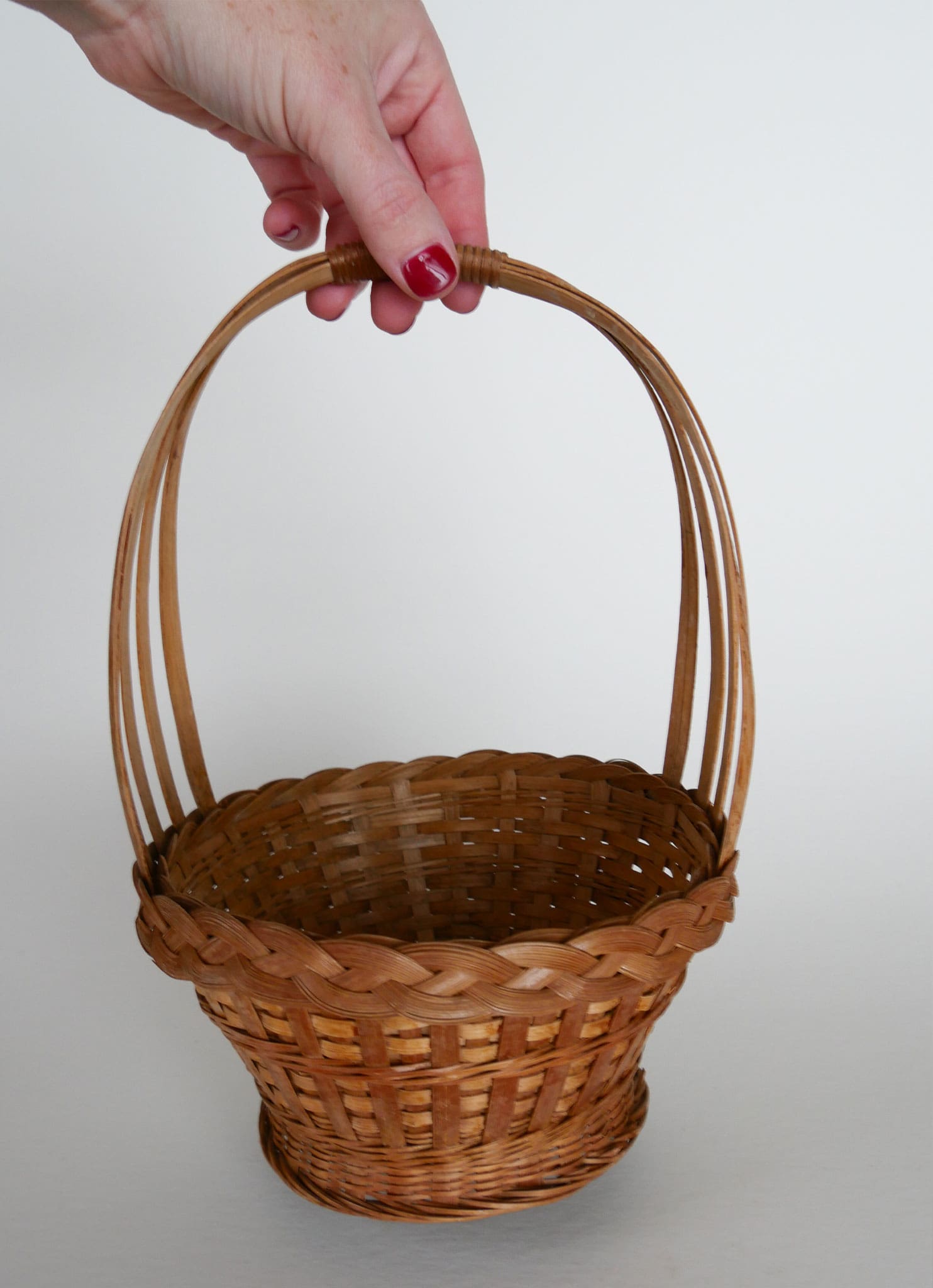 Small Vintage Braided Wicker Handled Basket, Vintage Braided Basket, Vintage Basket Decor, Vintage Home Decor