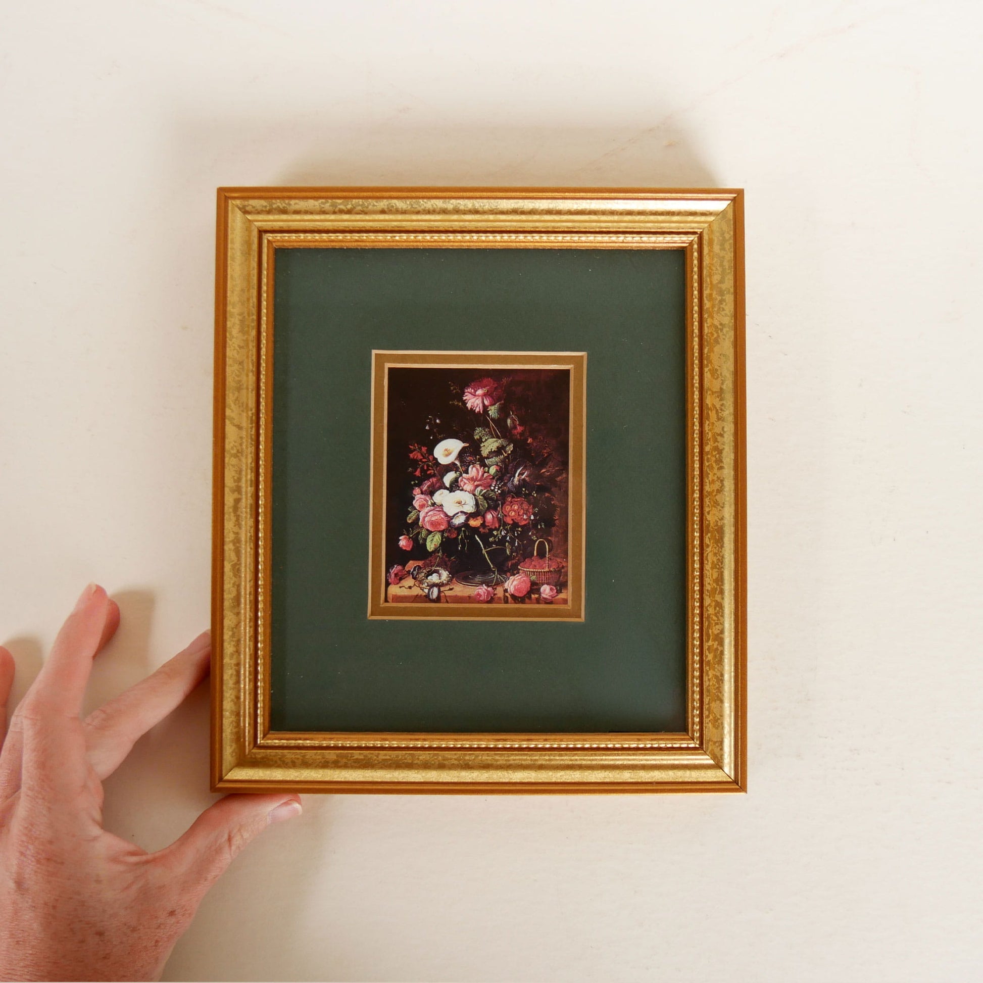Small Vintage Gold Framed Moody Floral Print, Vintage moody Floral Print, Vintage Framed Floral Still Life Print, VIntage Floral Gallery Wall Print