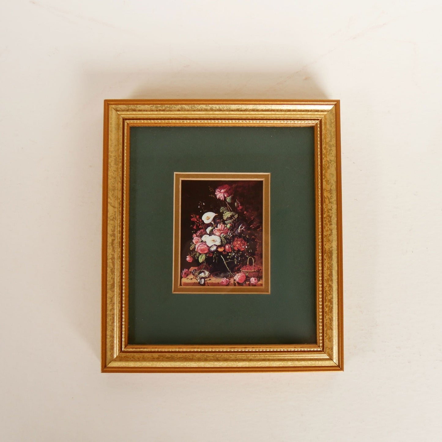 Small Vintage Gold Framed Moody Floral Print, Vintage moody Floral Print, Vintage Framed Floral Still Life Print, VIntage Floral Gallery Wall Print