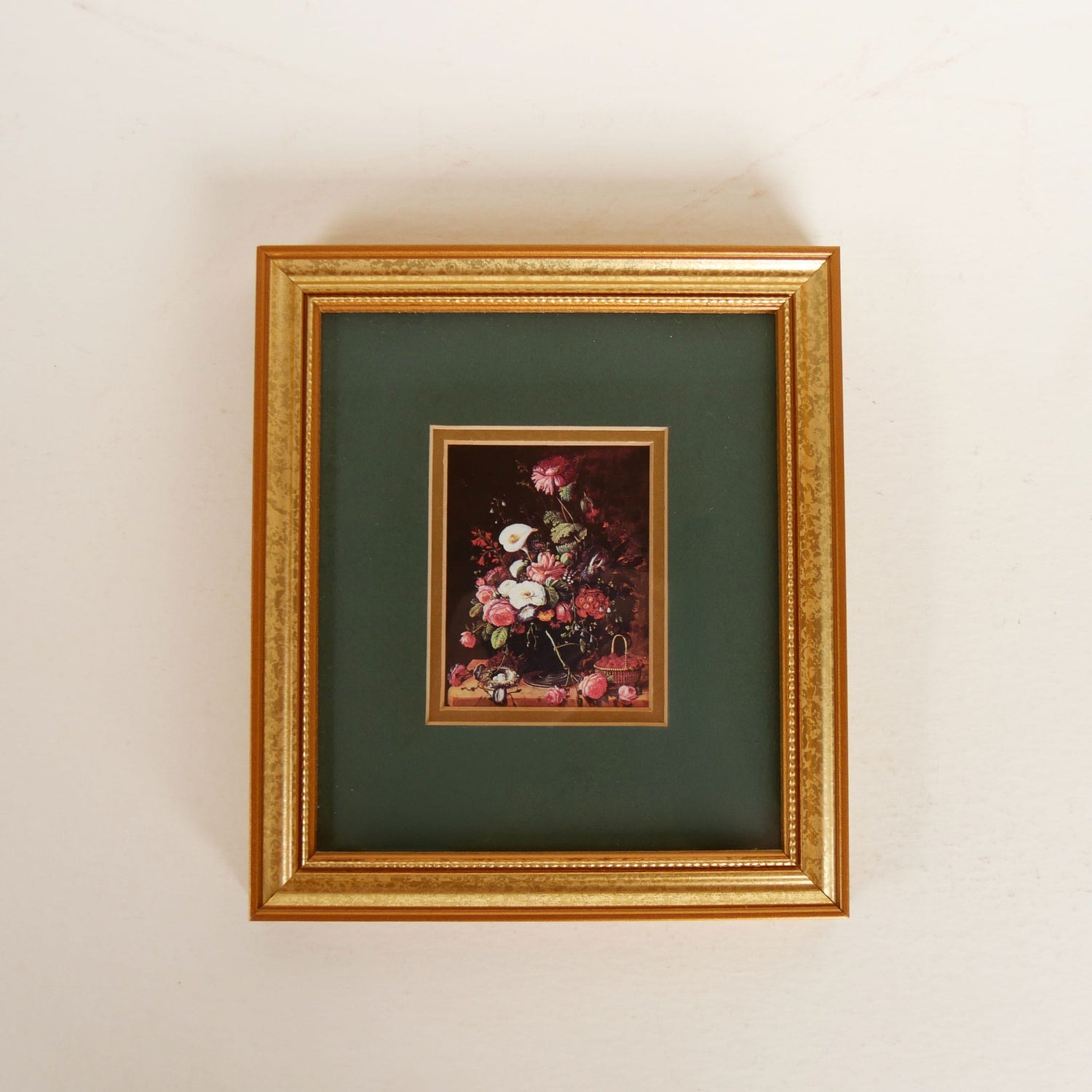 Small Vintage Gold Framed Moody Floral Print, Vintage moody Floral Print, Vintage Framed Floral Still Life Print, VIntage Floral Gallery Wall Print