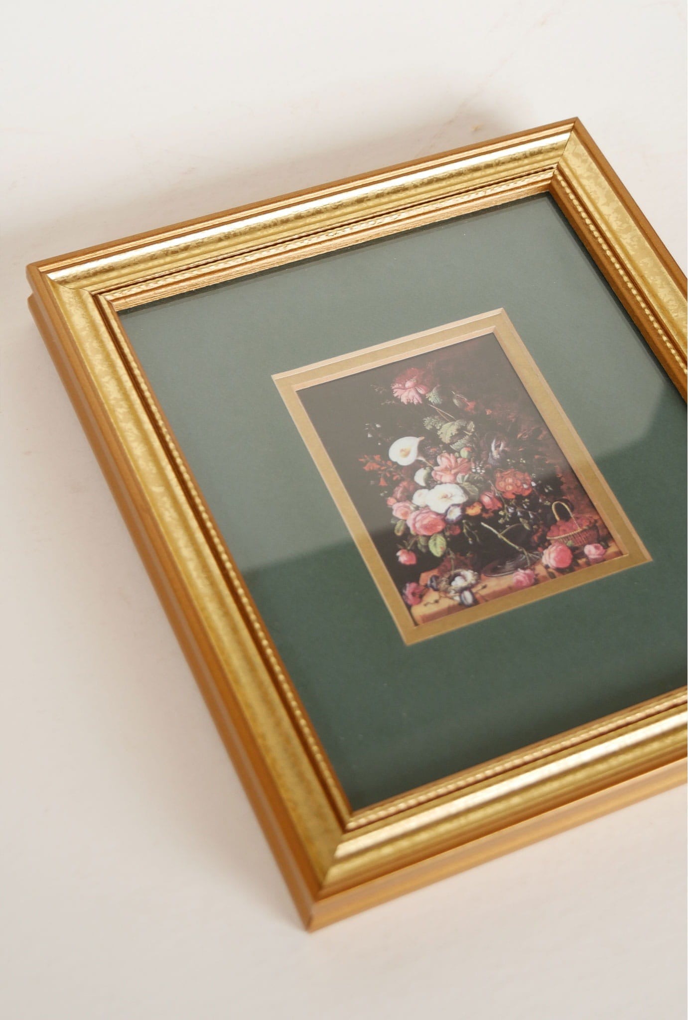 Small Vintage Gold Framed Moody Floral Print, Vintage moody Floral Print, Vintage Framed Floral Still Life Print, VIntage Floral Gallery Wall Print
