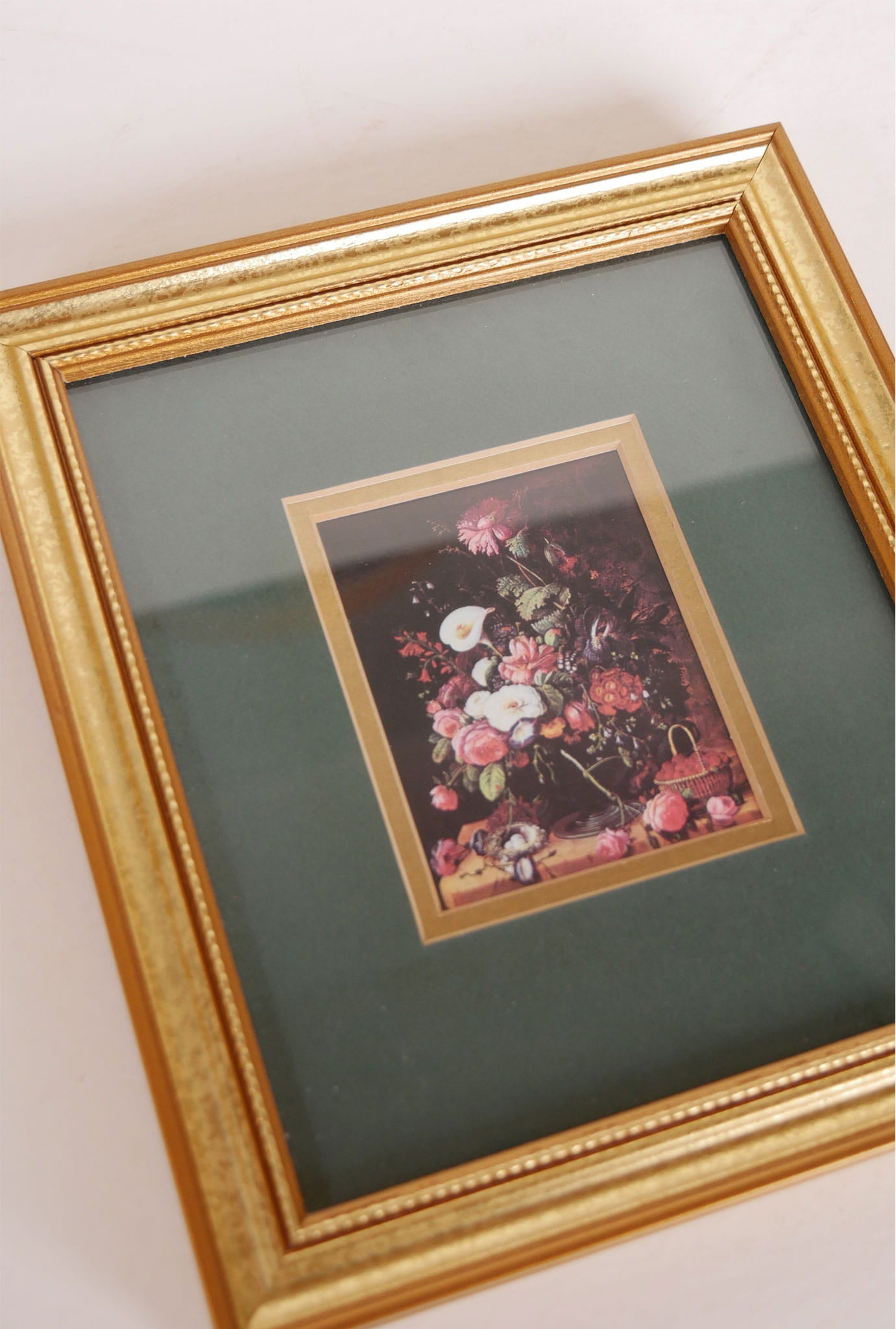 Small Vintage Gold Framed Moody Floral Print, Vintage moody Floral Print, Vintage Framed Floral Still Life Print, VIntage Floral Gallery Wall Print