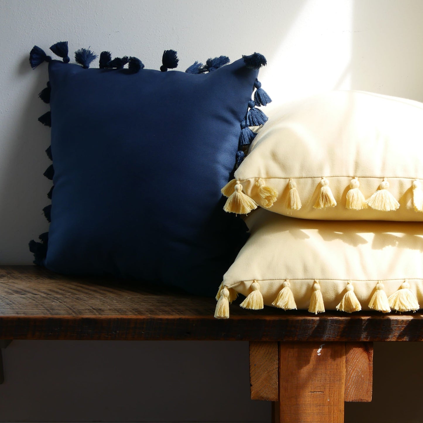 Navy Blue and Yellow Tassle Accent Pillow, Pottery Barn, Pottery Barn Accent Pillow, Navy Blue and Yellow Accent Pillows, Vintage Blue Accent Pillow, Vintage Navy Accent Pillow, Vintage Blue and Yellow Throw Pillow, Tassle Blue and Yellow Pillows