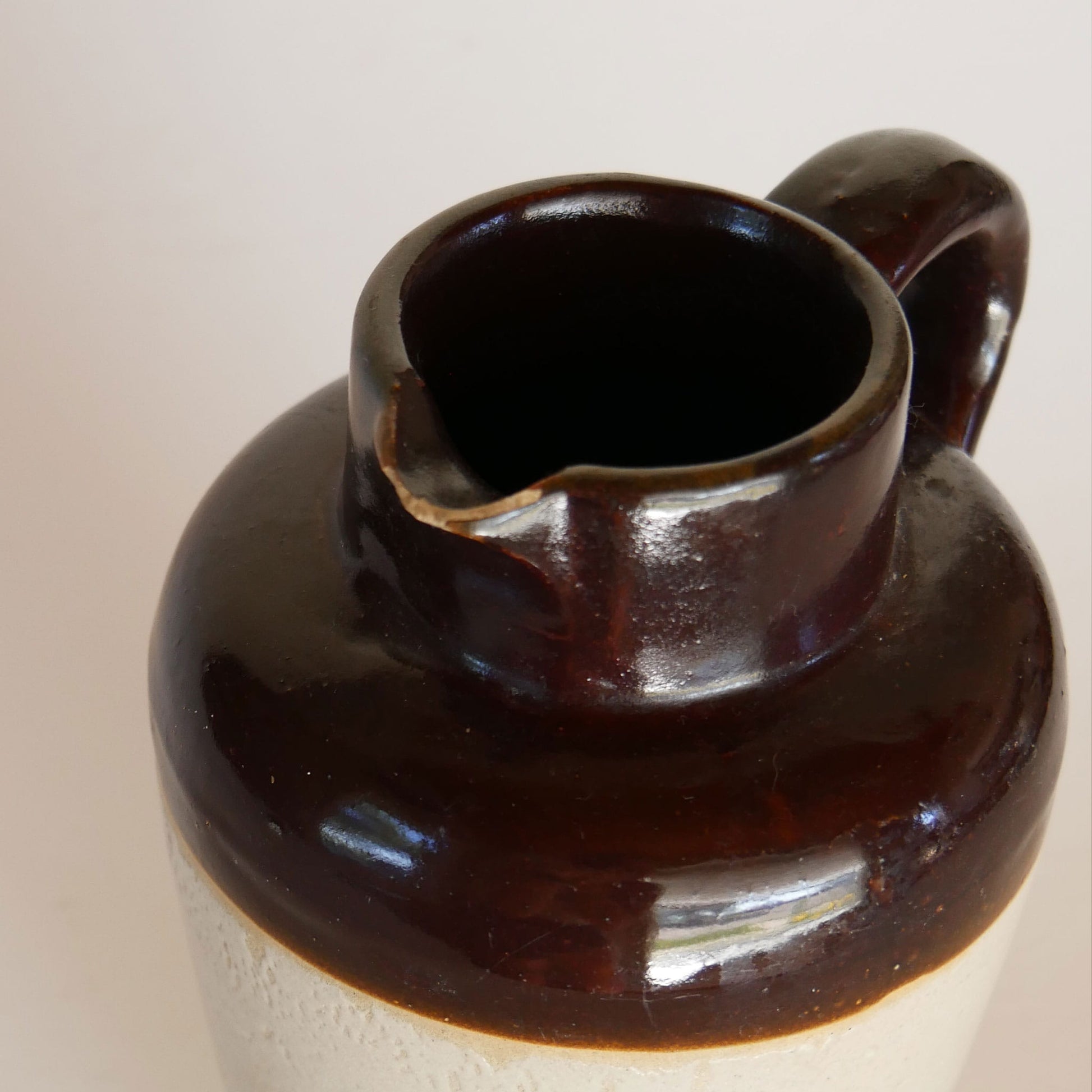Primitive Two-Tone Stoneware Jug with Handle, Primitive Stoneware, Two Tone toneware, Vintage Stoneware Pitcher, Vintage Stoneware Jug, Primitive Jug, Primitive Pottery Jug, Primitive Two Tone Stoneware, Primitive Kitchen Decor, Farmhouse Kitchen Decor
