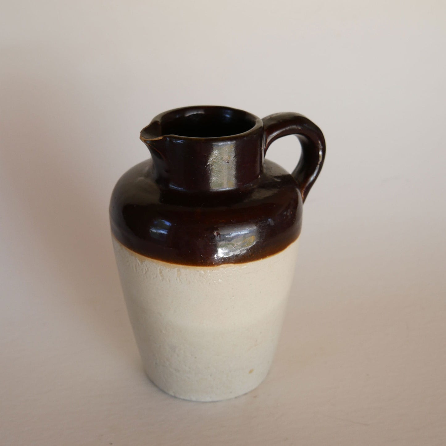 Primitive Two-Tone Stoneware Jug with Handle, Primitive Stoneware, Two Tone toneware, Vintage Stoneware Pitcher, Vintage Stoneware Jug, Primitive Jug, Primitive Pottery Jug, Primitive Two Tone Stoneware, Primitive Kitchen Decor, Farmhouse Kitchen Decor