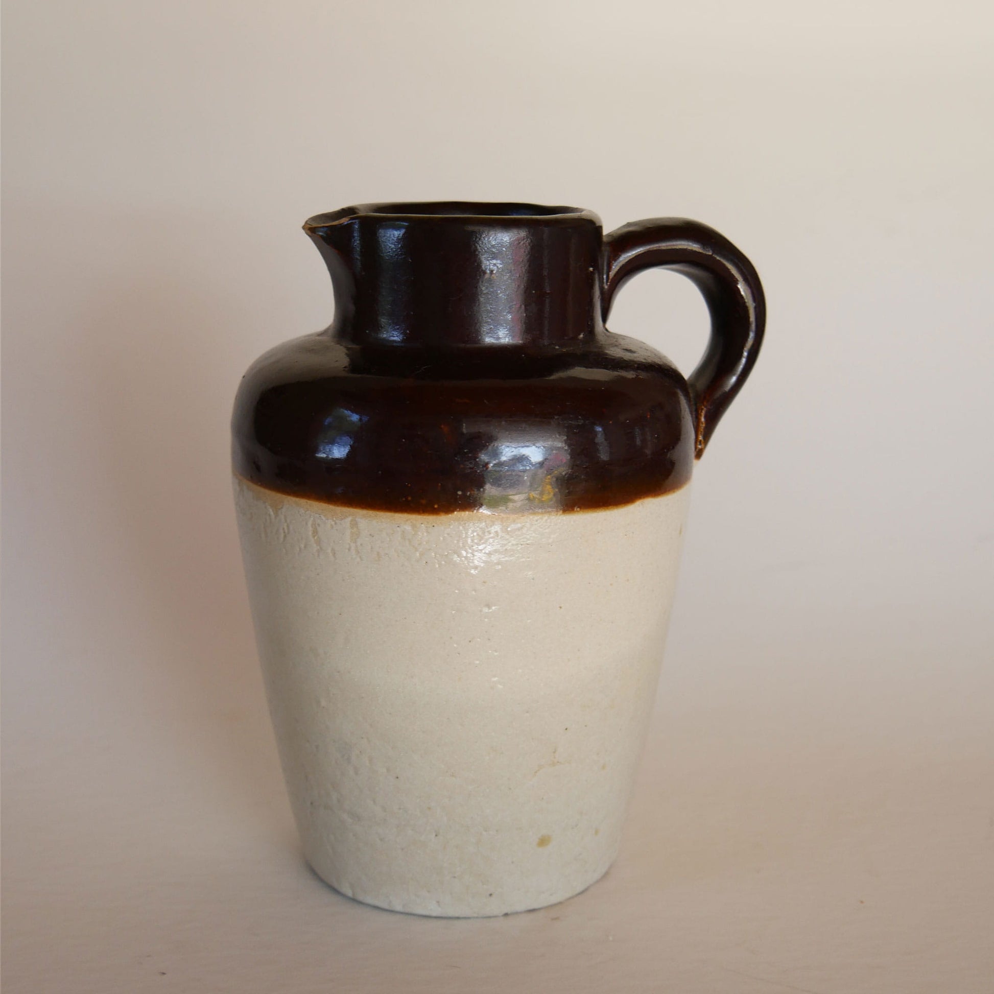 Primitive Two-Tone Stoneware Jug with Handle, Primitive Stoneware, Two Tone toneware, Vintage Stoneware Pitcher, Vintage Stoneware Jug, Primitive Jug, Primitive Pottery Jug, Primitive Two Tone Stoneware, Primitive Kitchen Decor, Farmhouse Kitchen Decor