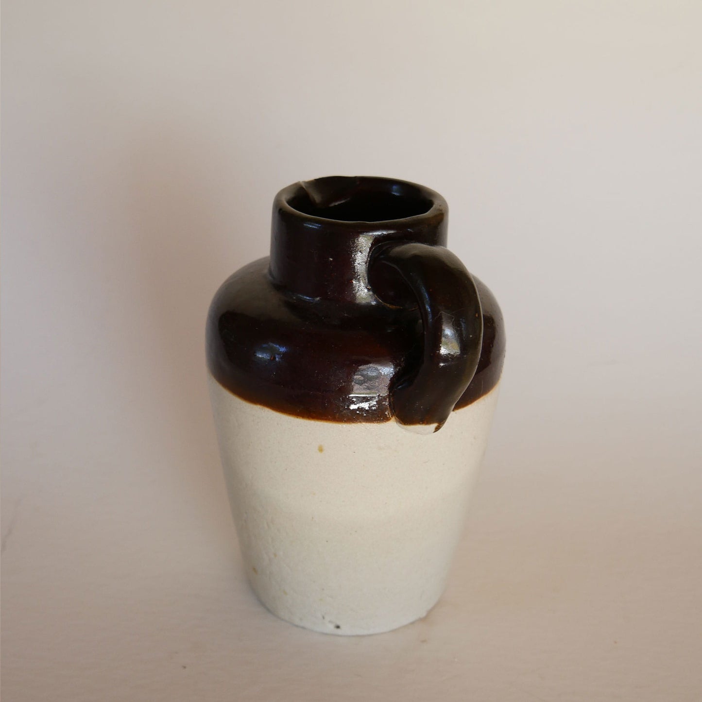 Primitive Two-Tone Stoneware Jug with Handle, Primitive Stoneware, Two Tone toneware, Vintage Stoneware Pitcher, Vintage Stoneware Jug, Primitive Jug, Primitive Pottery Jug, Primitive Two Tone Stoneware, Primitive Kitchen Decor, Farmhouse Kitchen Decor