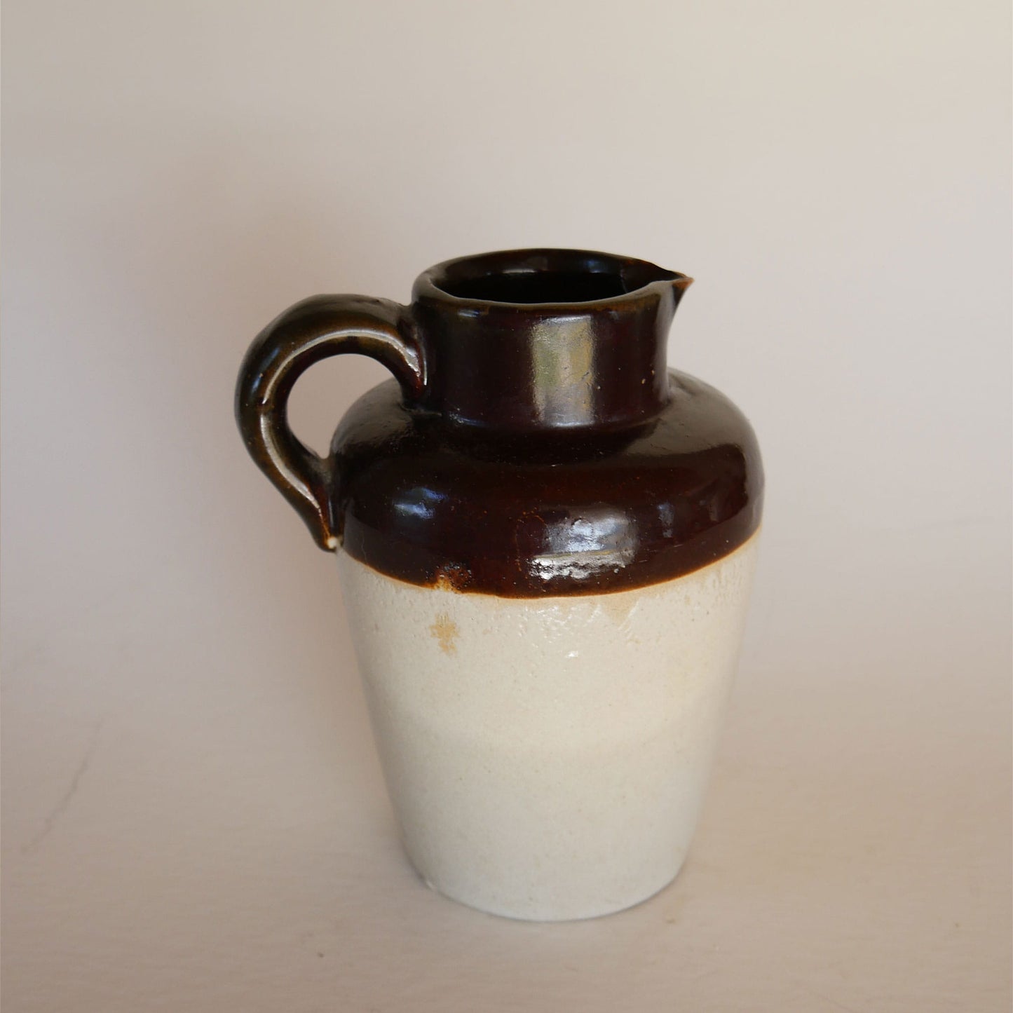 Primitive Two-Tone Stoneware Jug with Handle, Primitive Stoneware, Two Tone toneware, Vintage Stoneware Pitcher, Vintage Stoneware Jug, Primitive Jug, Primitive Pottery Jug, Primitive Two Tone Stoneware, Primitive Kitchen Decor, Farmhouse Kitchen Decor