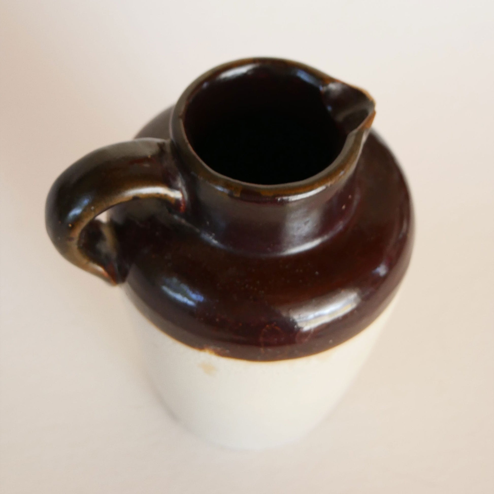 Primitive Two-Tone Stoneware Jug with Handle, Primitive Stoneware, Two Tone toneware, Vintage Stoneware Pitcher, Vintage Stoneware Jug, Primitive Jug, Primitive Pottery Jug, Primitive Two Tone Stoneware, Primitive Kitchen Decor, Farmhouse Kitchen Decor