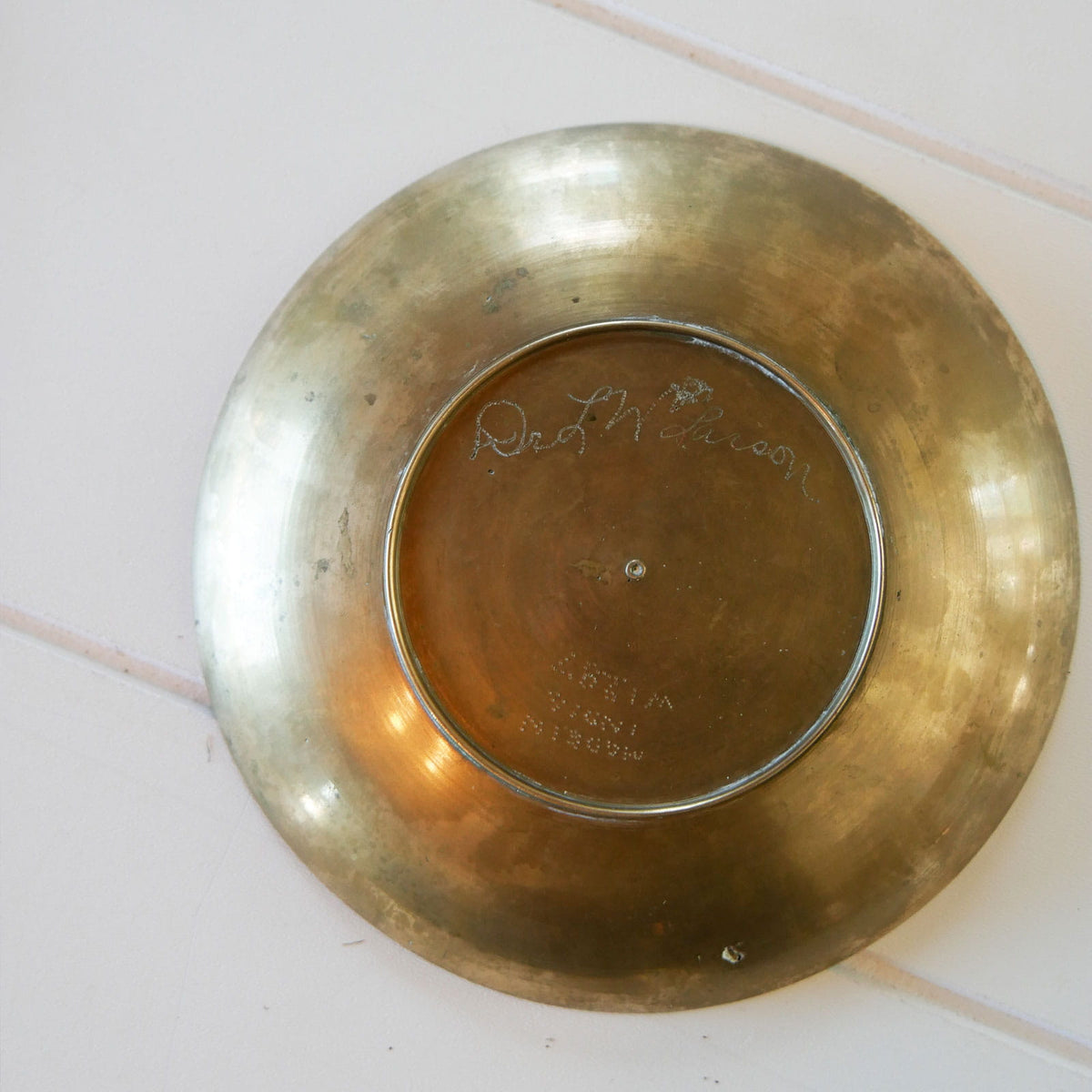 Vintage Brass Floral Etched Round Dish, Vintage Brass Decor, Vintage Brass Decor, Brass Etched Decor, Floral Etched Brass Dish