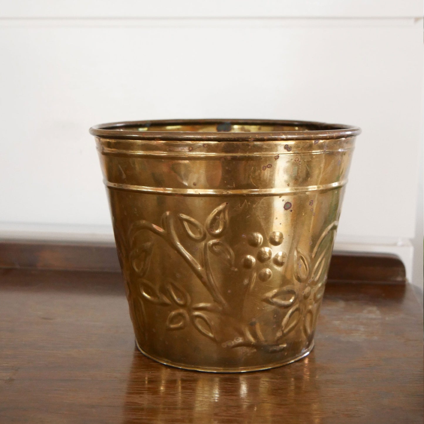 Small Vintage Brass Planter, Floral Brass Planter, Vintage Brass Planter, Vintage Round Brass Planter, VIntage Brass Decor
