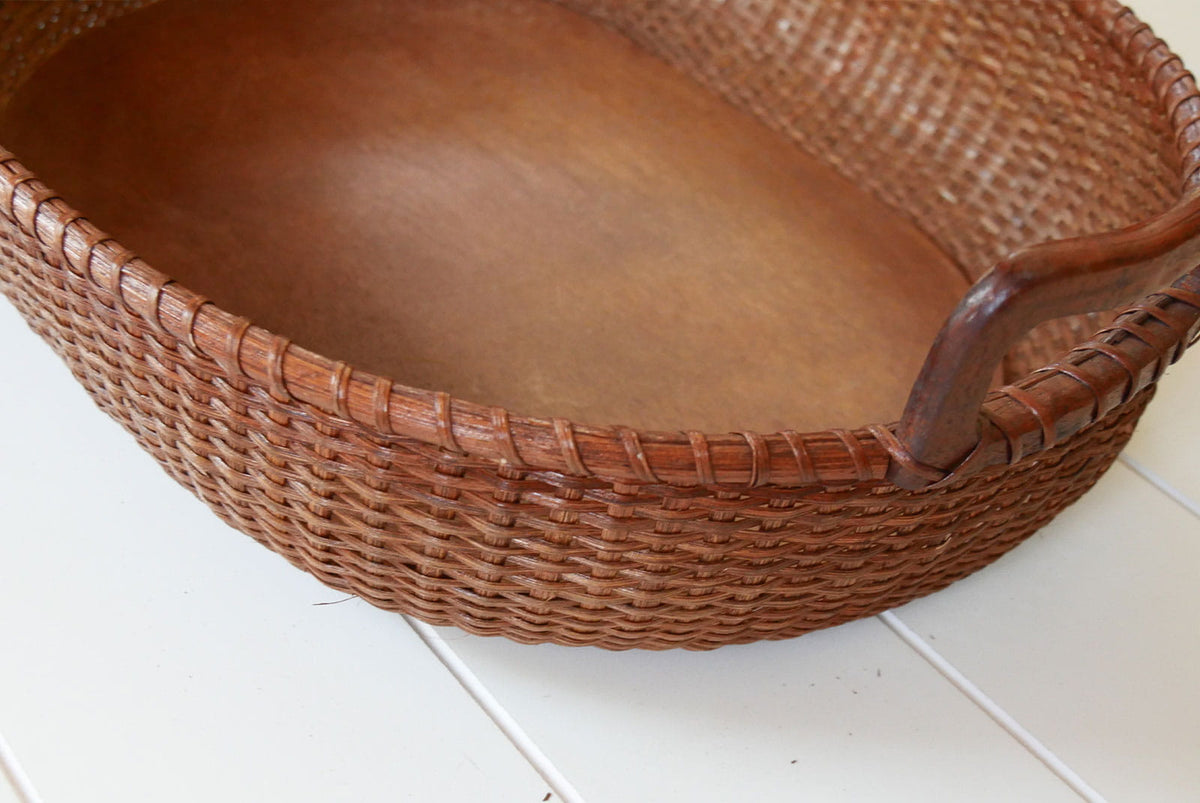 Vintage Brown Basket Tray with Handles, Cottacore Basket Decor, Vintage Basket Decor, Vintage Cottage Basket Tray, Vintage Farmhose Basket Tray, Brown Basket Tray and Handles