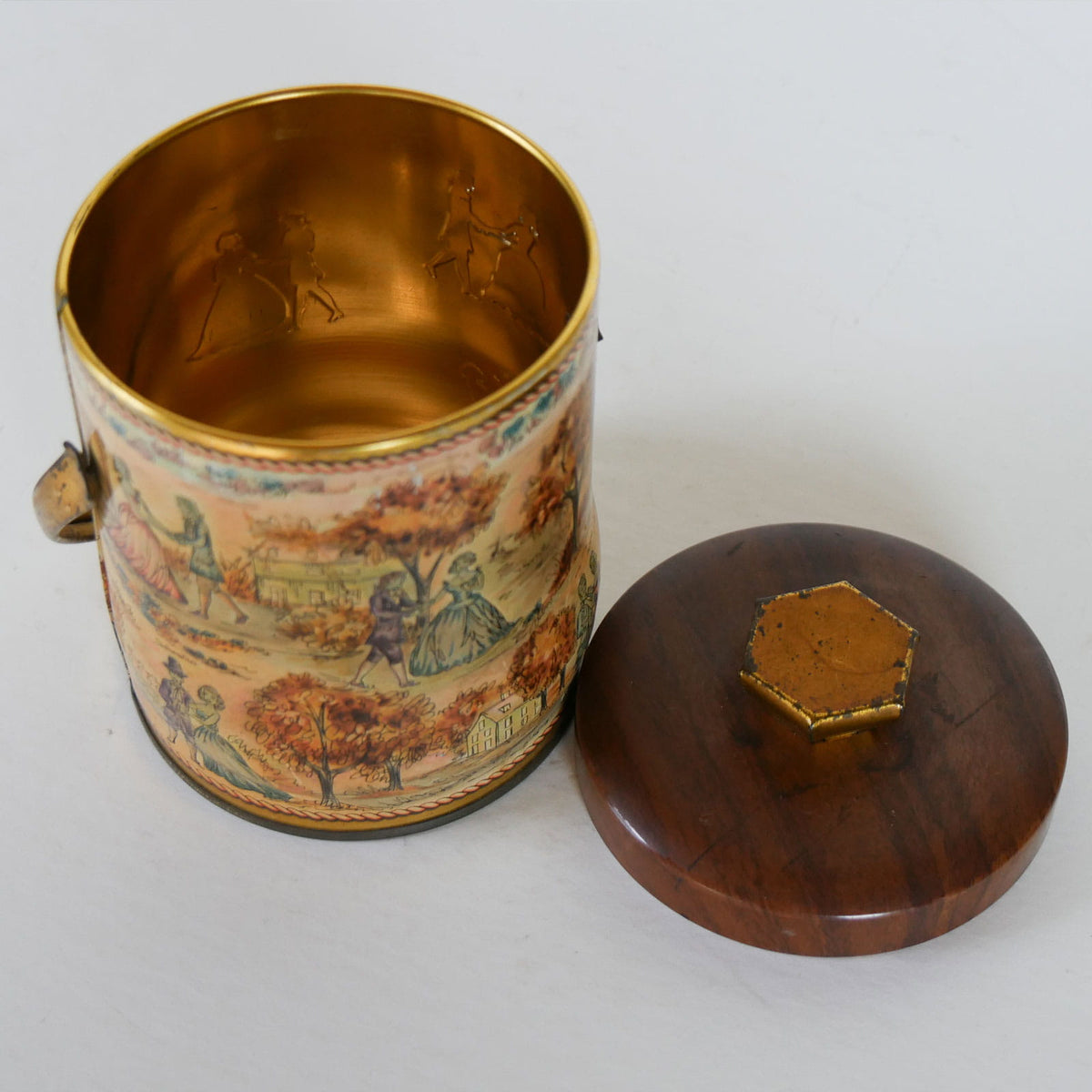 English Tin with Lid and Swing Handle, Victorian Tea Tin, Vintage Tea Tin with Handle, Vintage English Decor