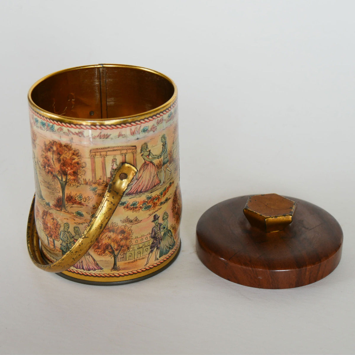 English Tin with Lid and Swing Handle, Victorian Tea Tin, Vintage Tea Tin with Handle, Vintage English Decor