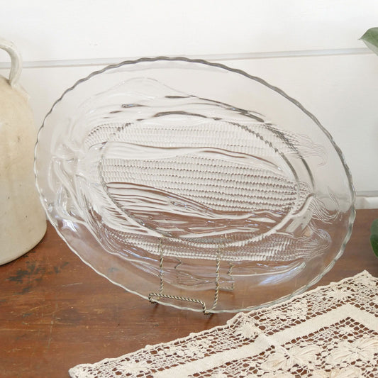 1960s Etched Corn Husk Glass Platter